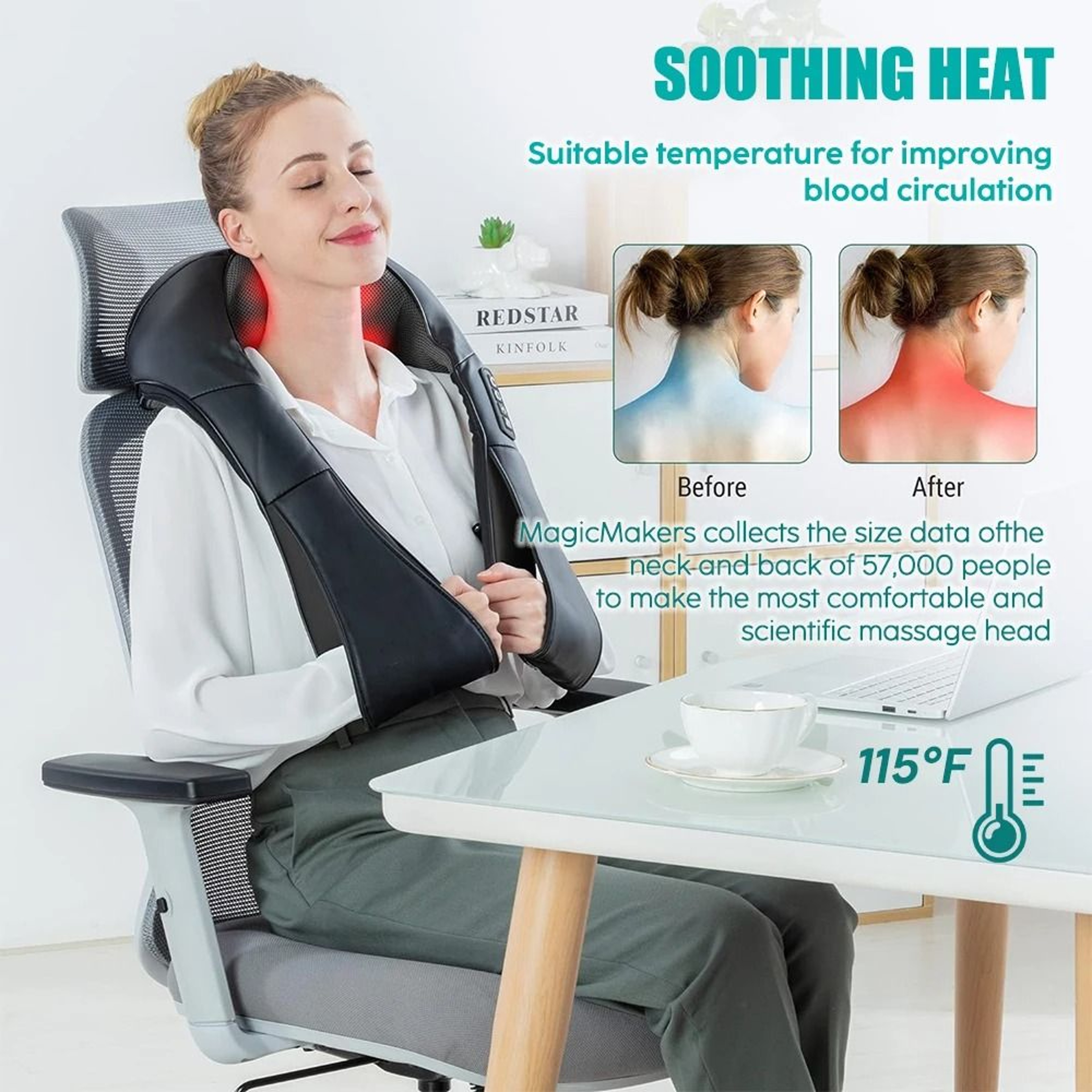 Shiatsu Neck And Shoulder Massager Heated Deep Kneading Back And Body Massage Pillow 2