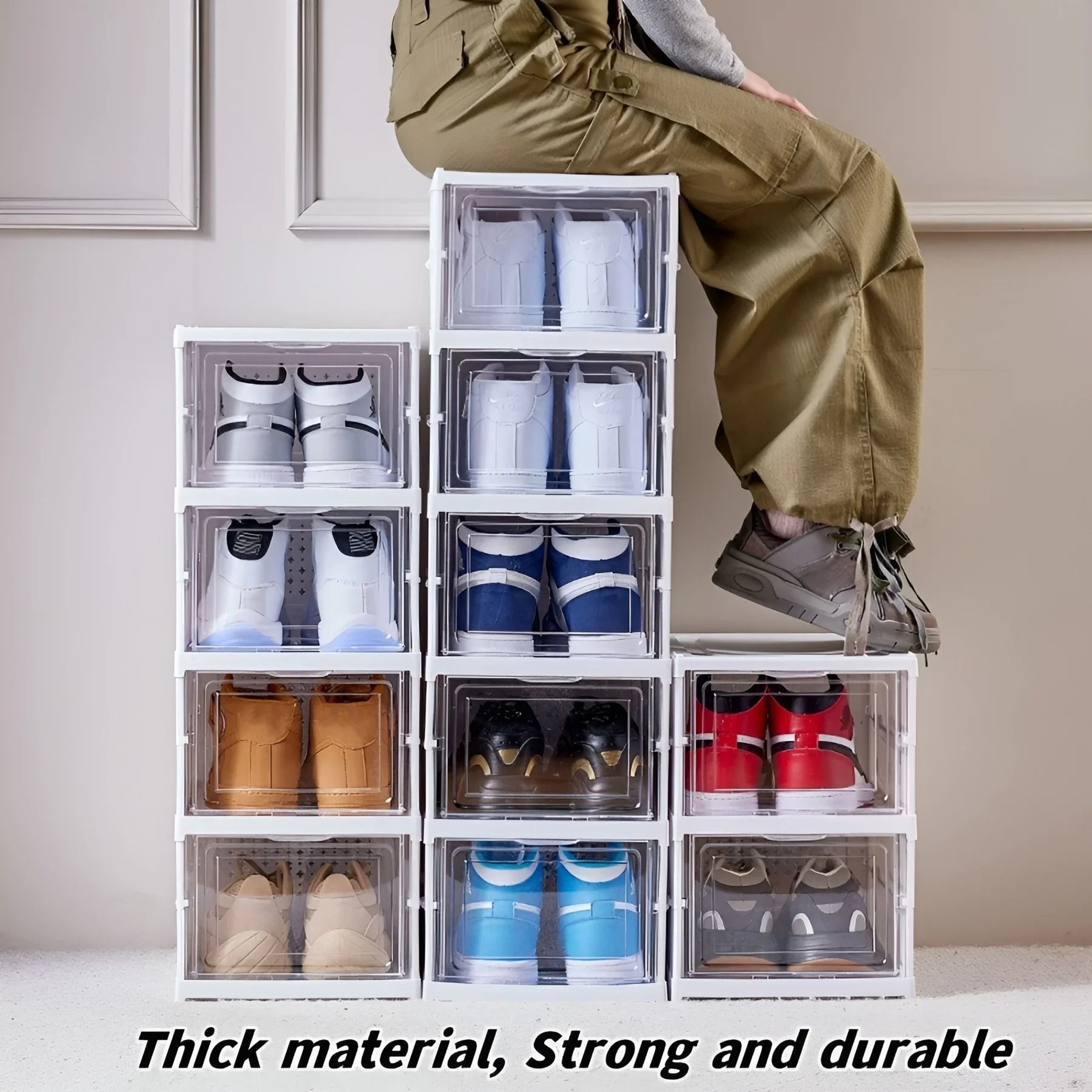 6 Layer Shoe Storage Organizer Foldable Transparent Stackable Shoe Box Cabinet 5