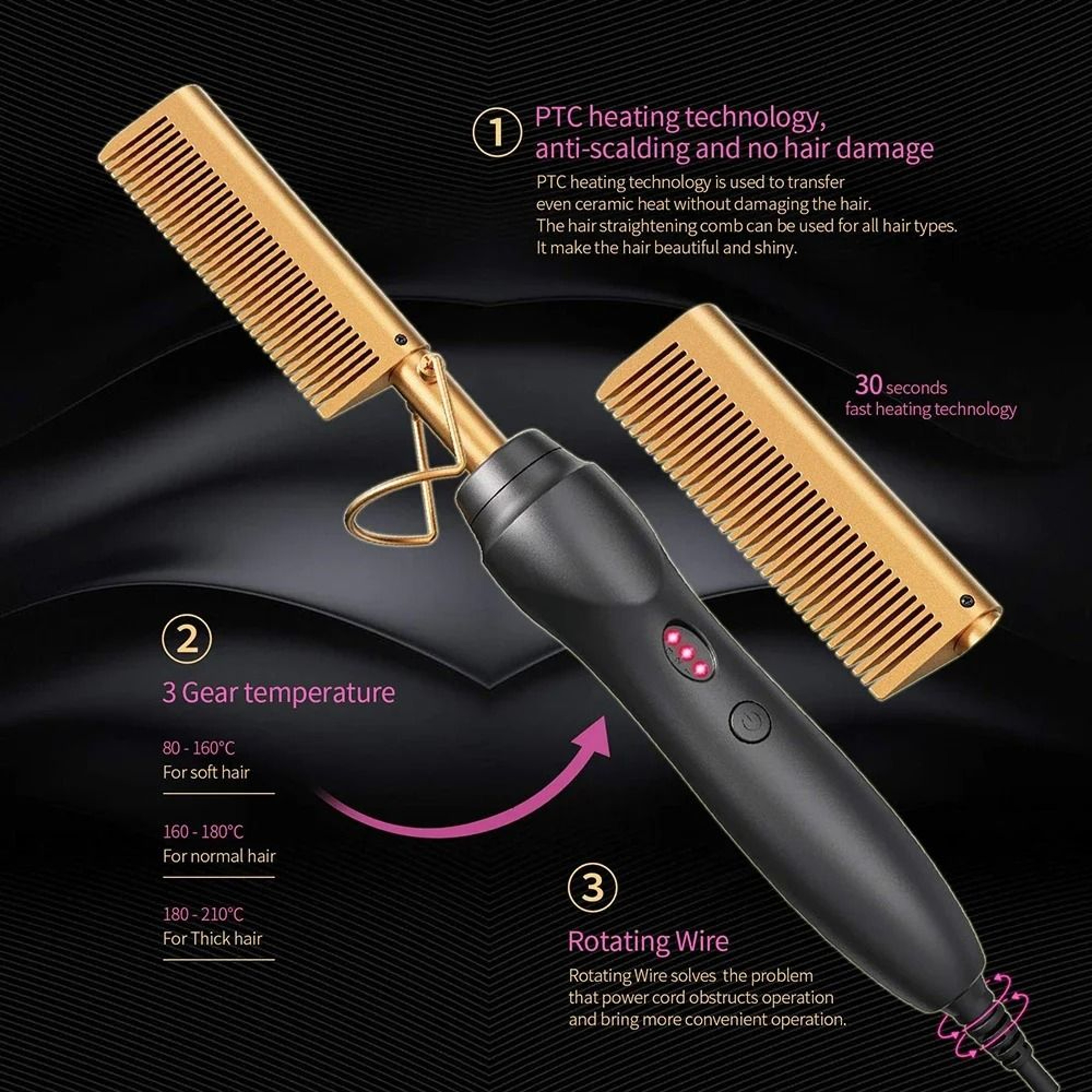 Hot Comb Hair Straightener Portable Ceramic Heat Pressing Comb For Hair And Beard 1