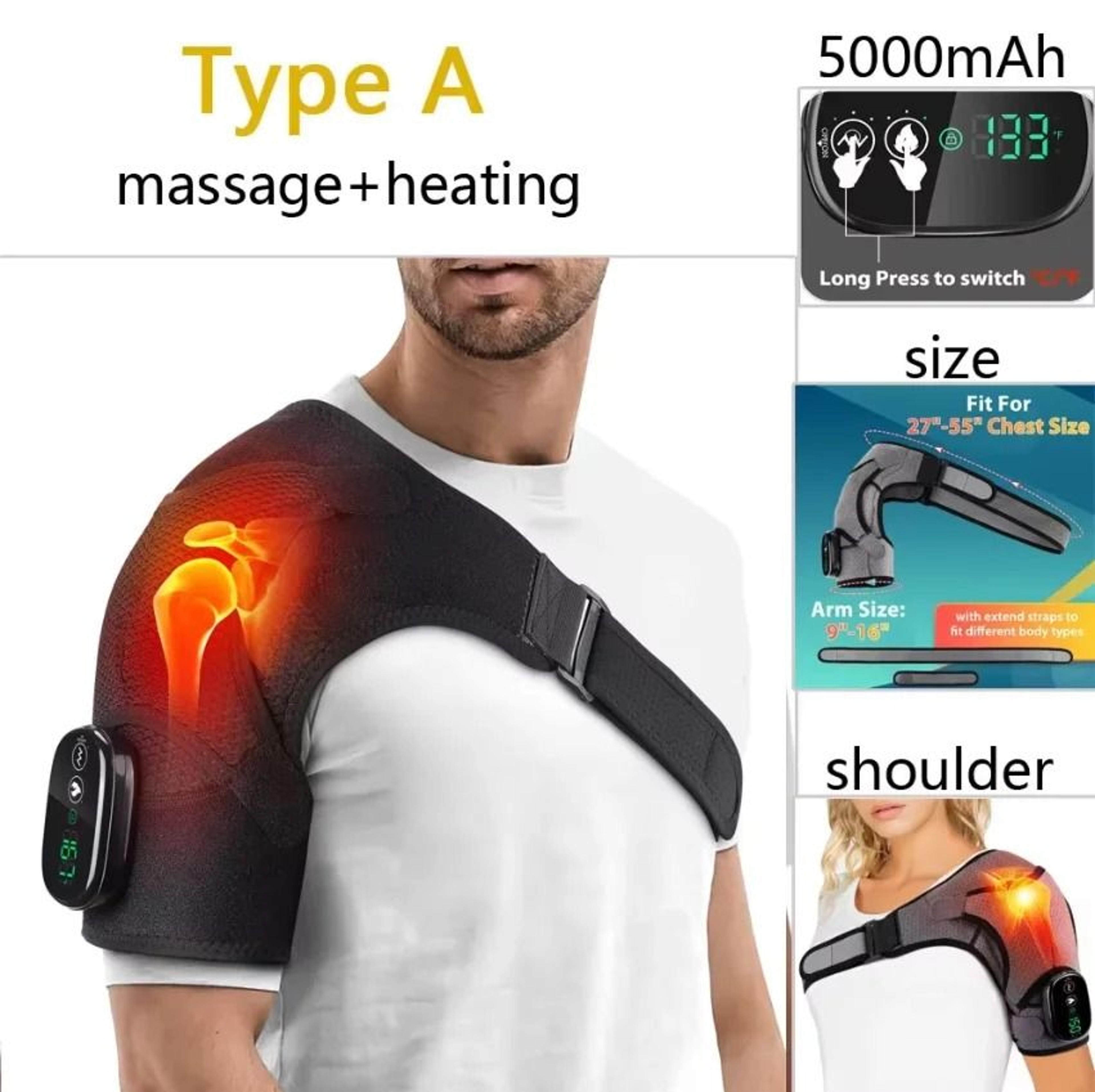 Electric Heated Shoulder Brace With Adjustable Temperature And Massage Support 7