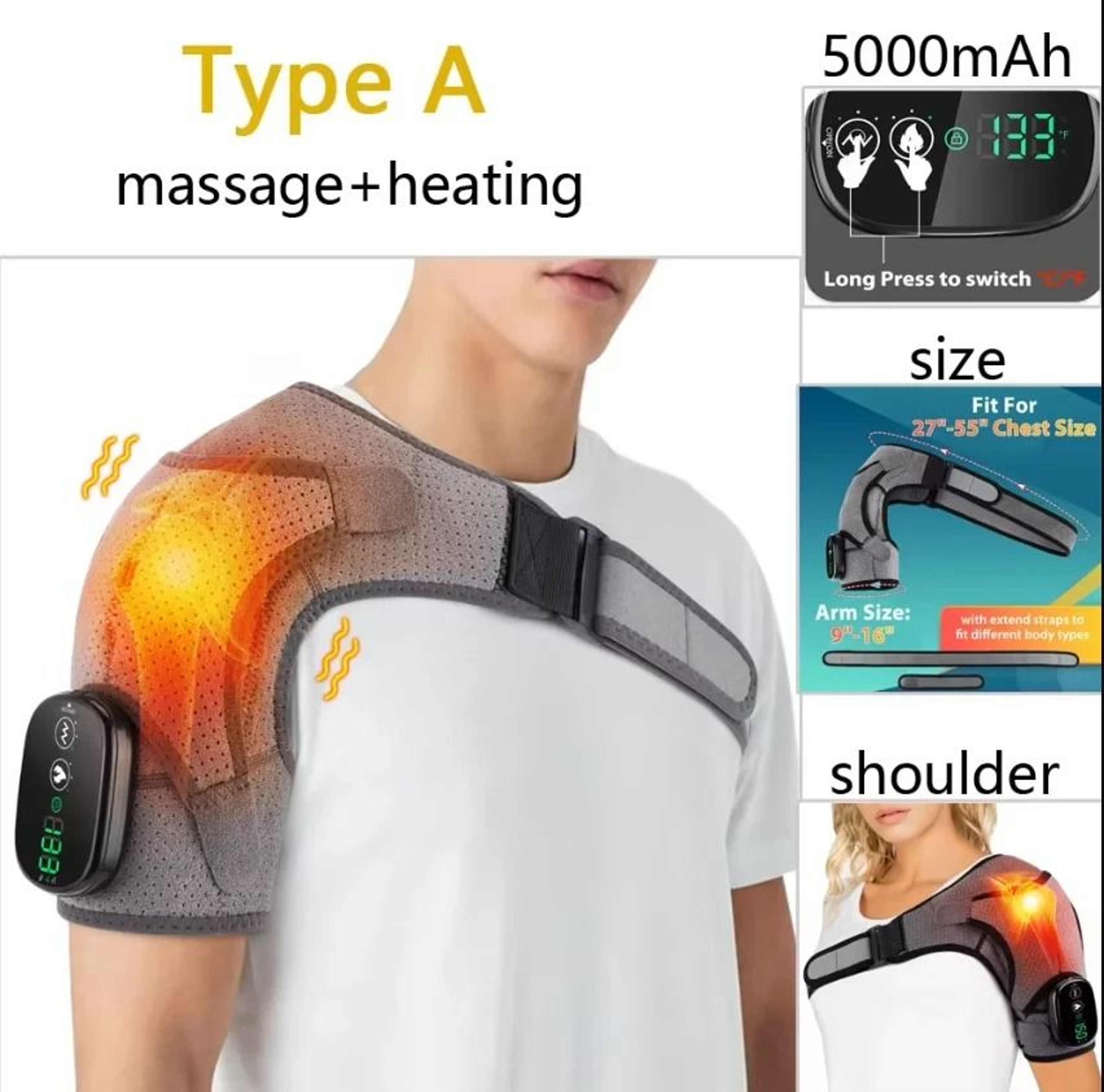Electric Heated Shoulder Brace With Adjustable Temperature And Massage Support 8