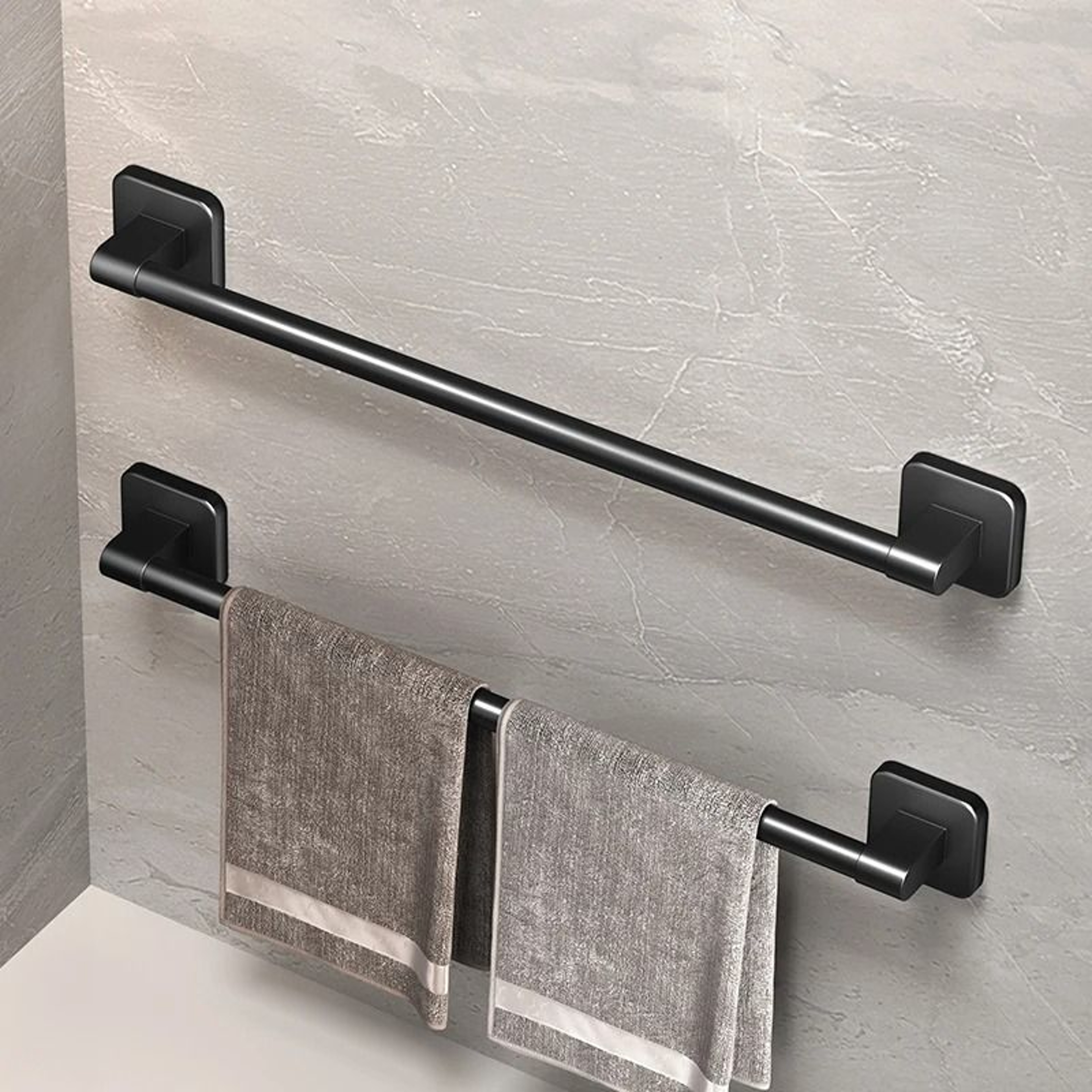 SelfAdhesive Bathroom Towel Holder  No Drilling WallMount Towel Rack In White Or Black 0