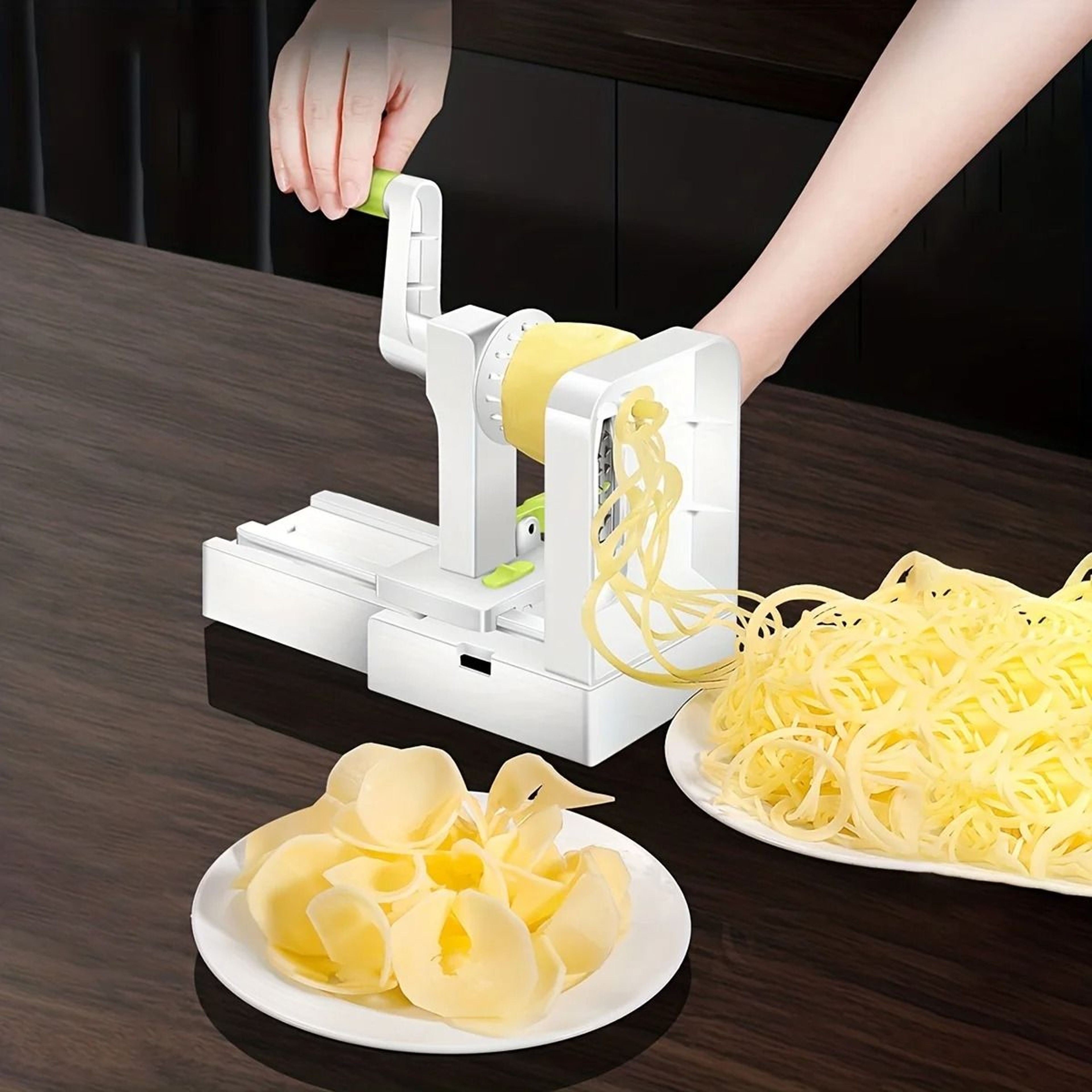 Stainless Steel Potato Noodle Maker And Vegetable Spiralizer With Foldable Design And Rotary Grater 5