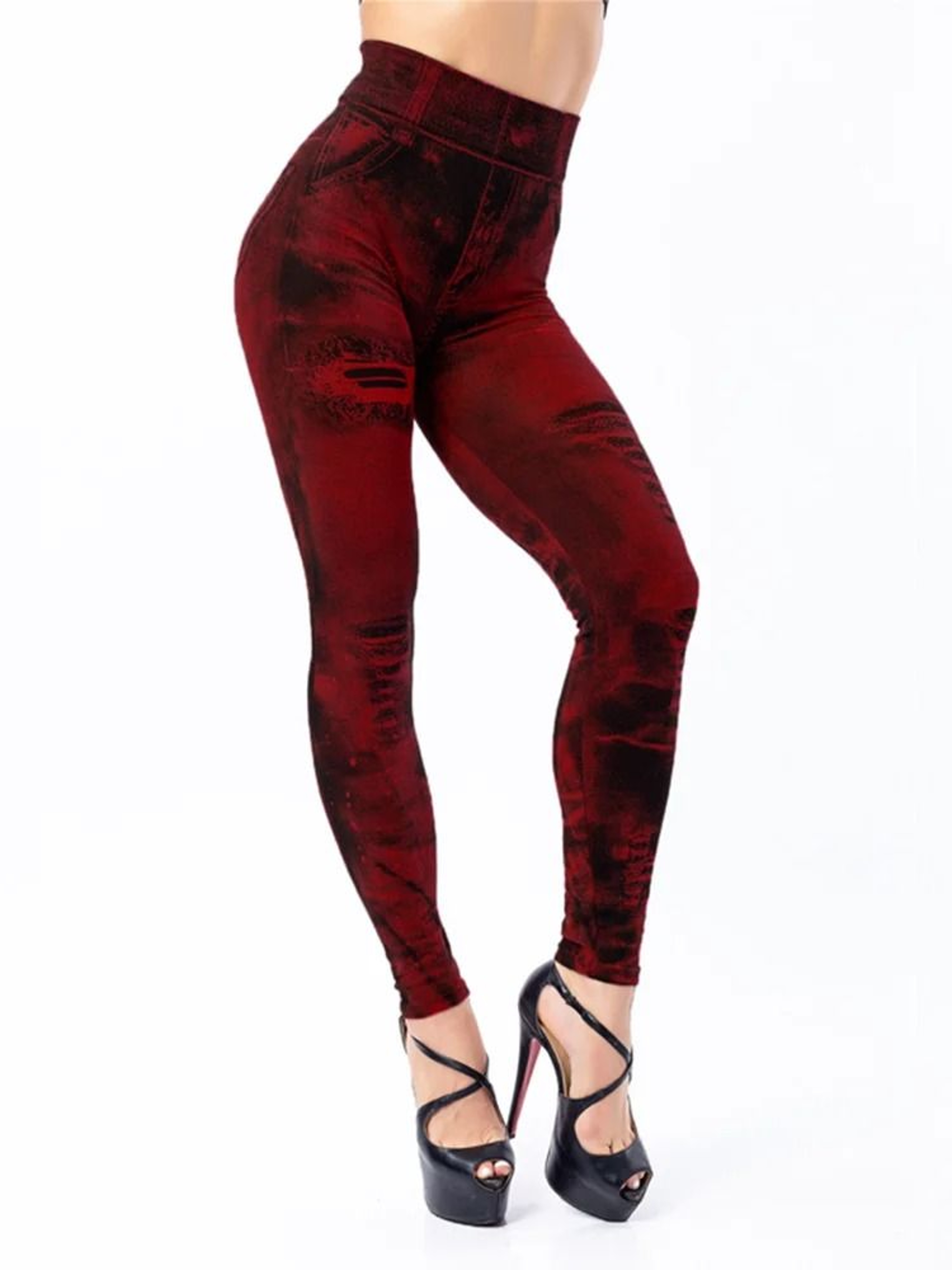 Imitation Jeans Stretch Leggings High Waist Slim Push Up Fashion Leggings For Women 12