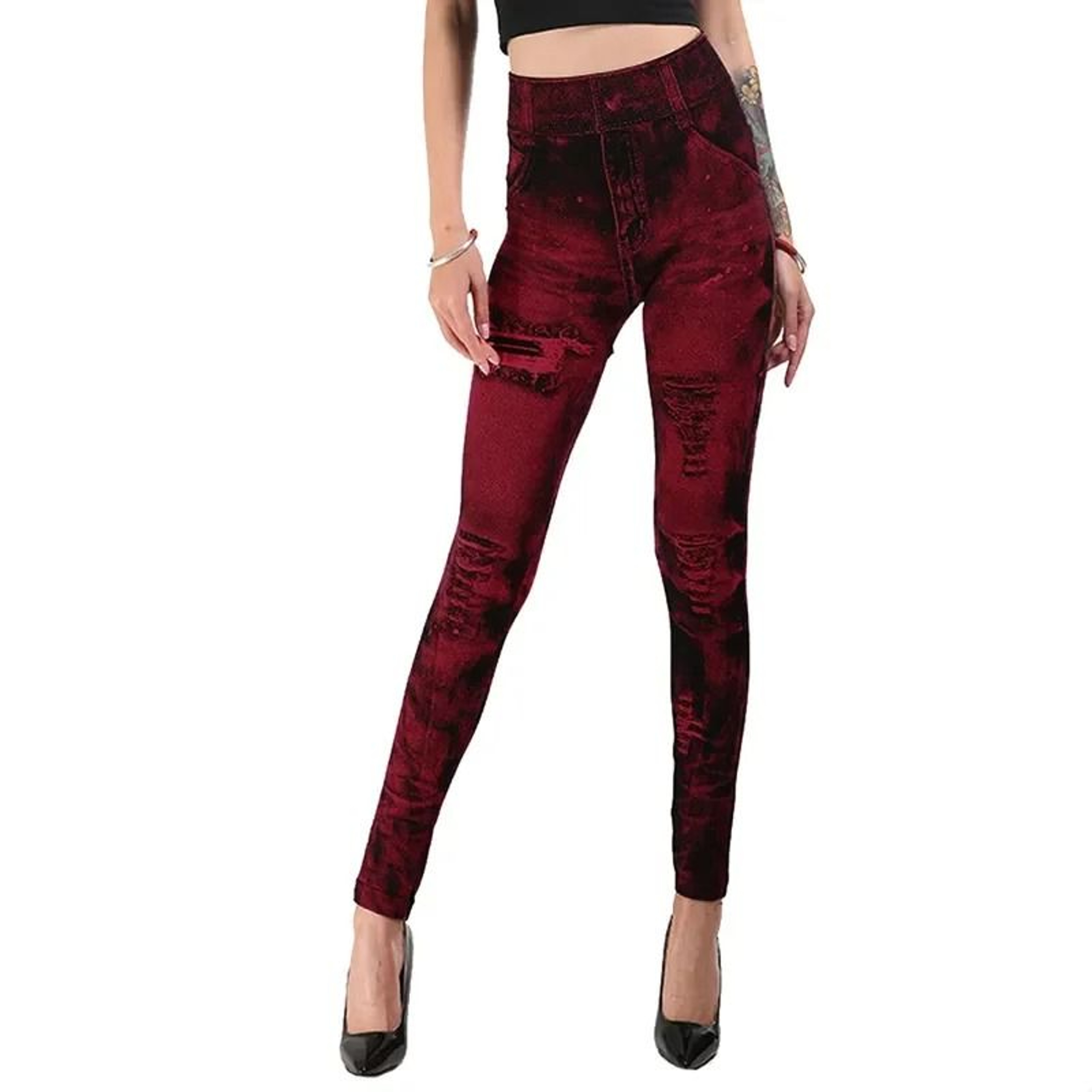 Imitation Jeans Stretch Leggings High Waist Slim Push Up Fashion Leggings For Women 2