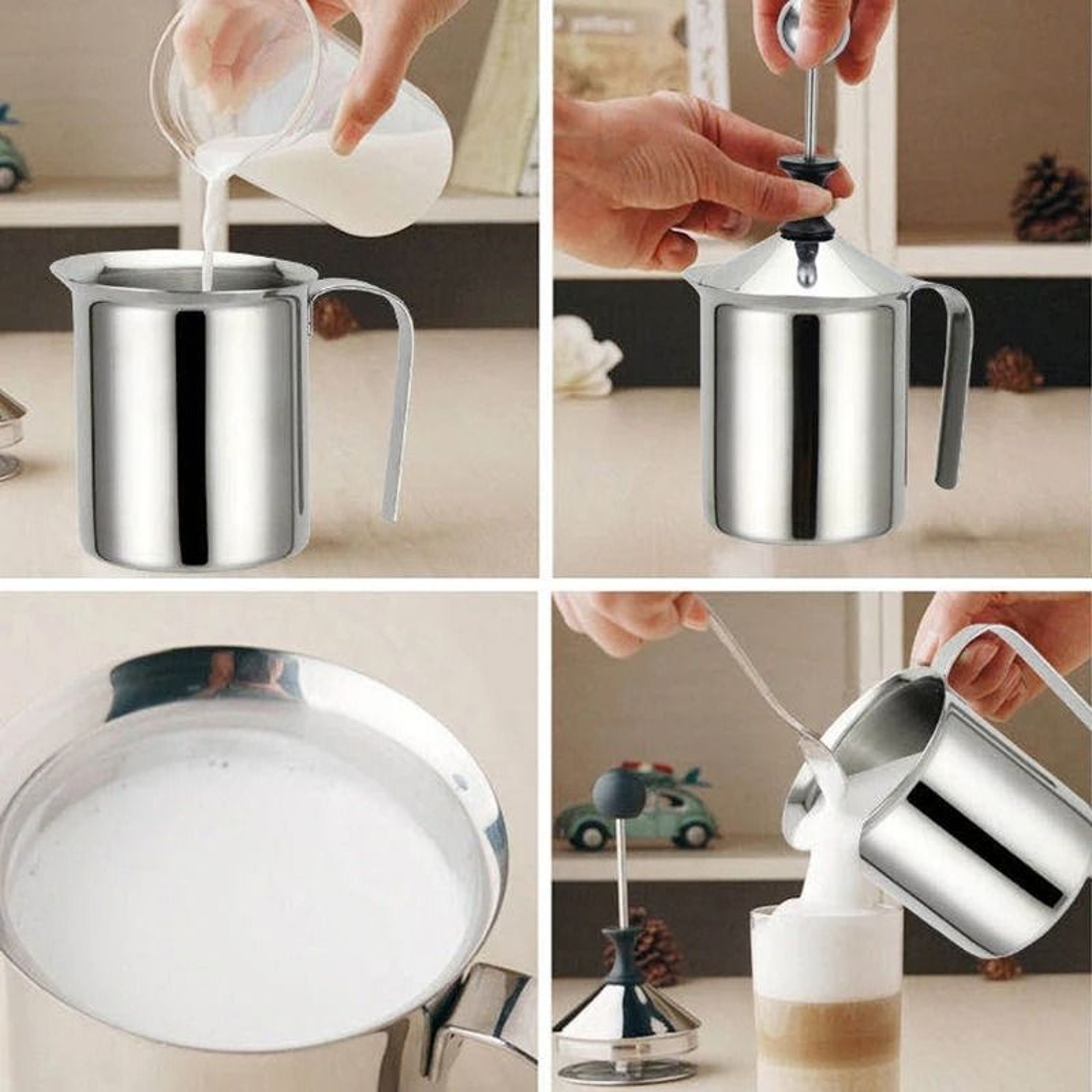 Stainless Steel Milk Frother Double Mesh Creamer Cup For Coffee And Kitchen Use 5