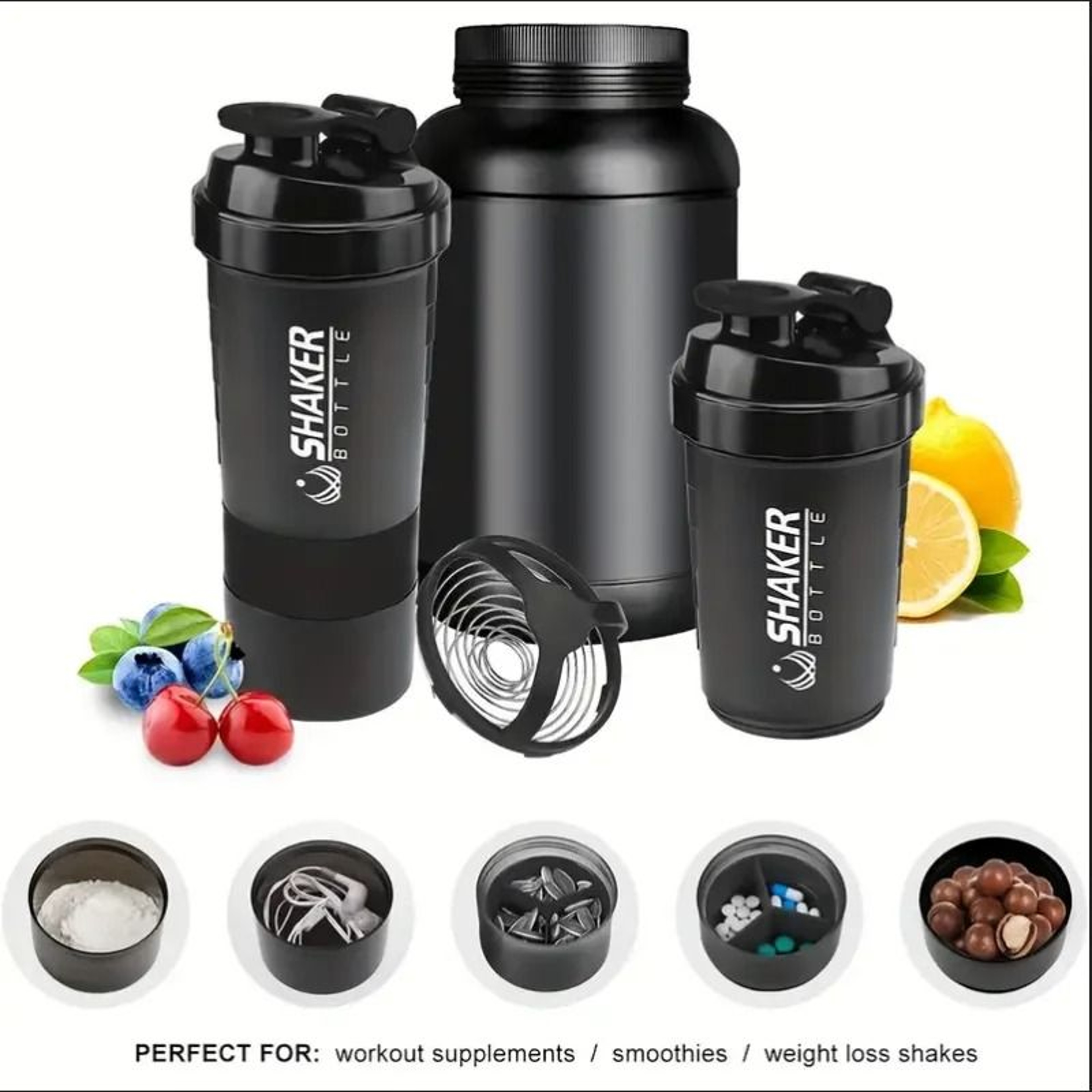 Shaker Bottle With Power Container 2 Tiers Protein Shakes Powder Shaker Bottle Sports Water Bottle  0