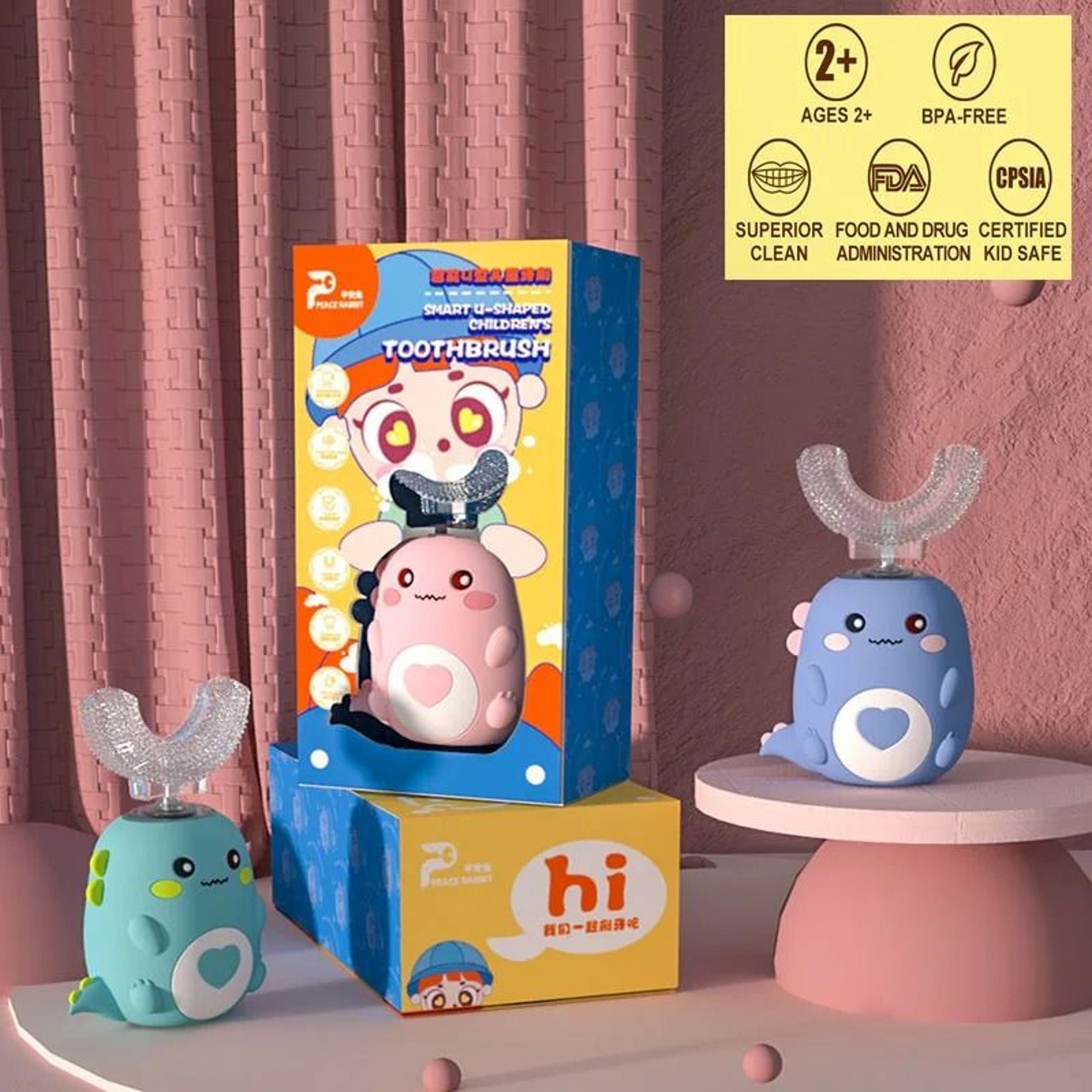 Kids U Shaped Electric Toothbrush 360 Automatic Silicone Sonic Toothbrush With Cartoon Design 6