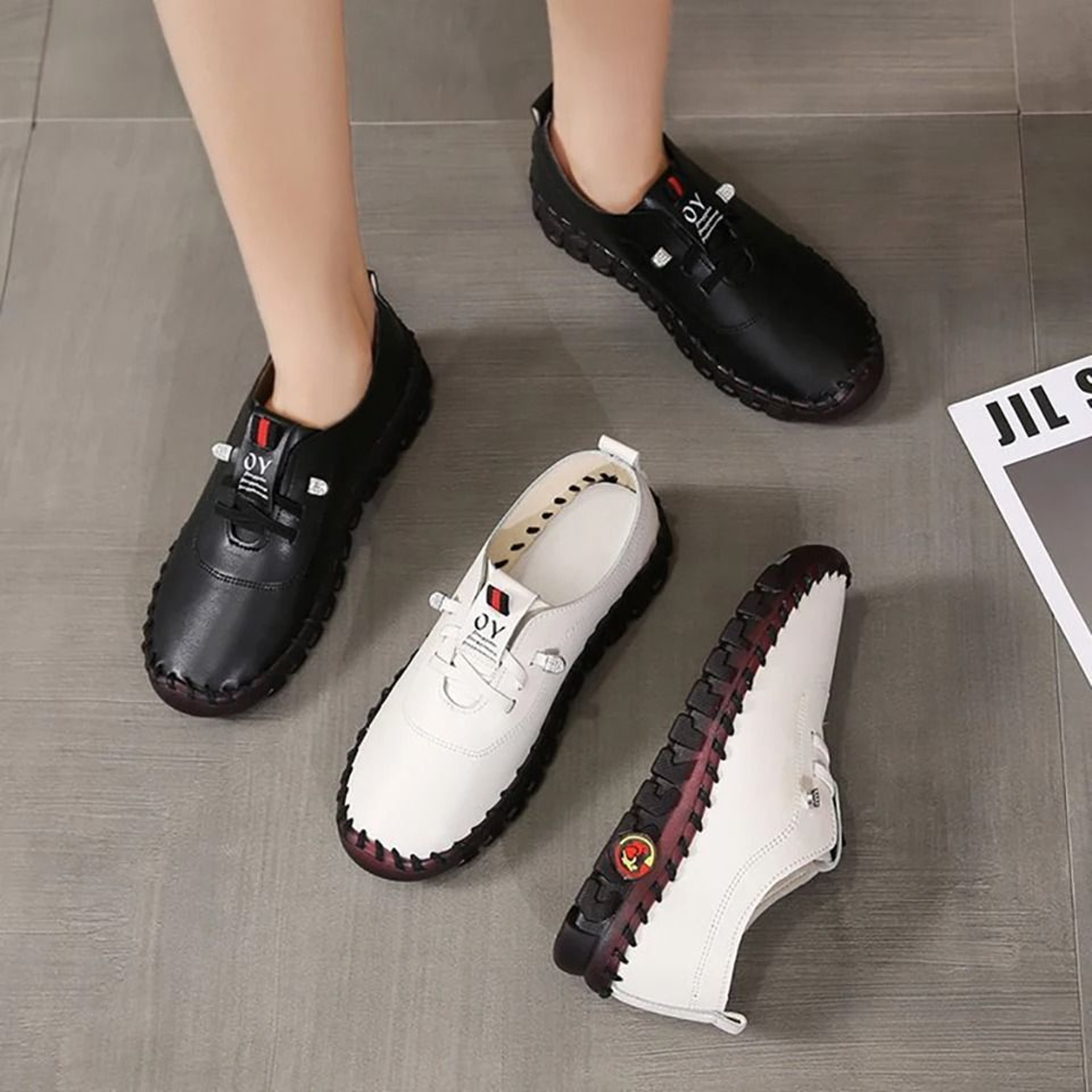 Women Casual Leather Lace Up Flat Sneakers Comfortable Spring Loafers 6