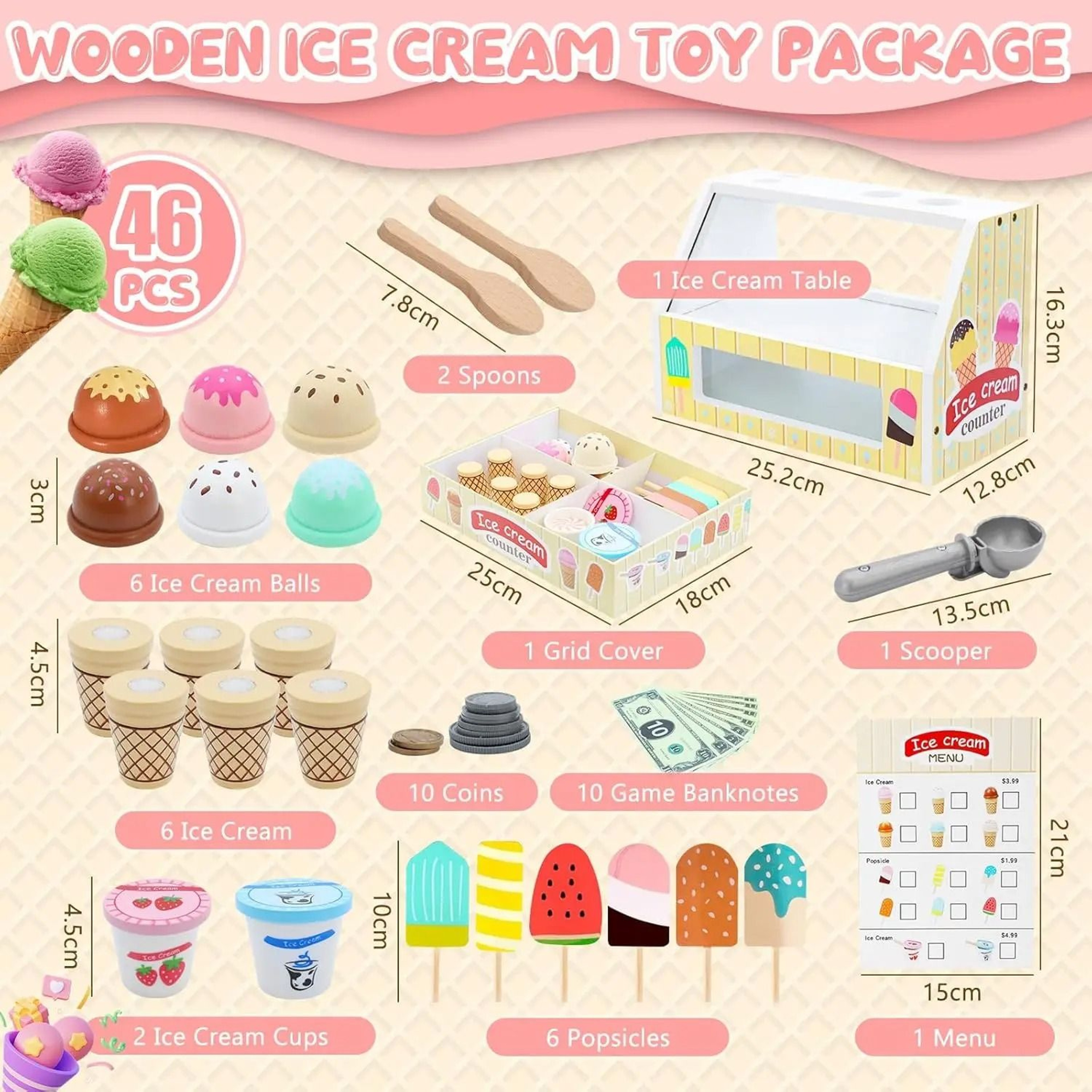 Ice Cream Counter Playset Pretend Play Kitchen Toy With Coins For Kids Boys And Girls 6