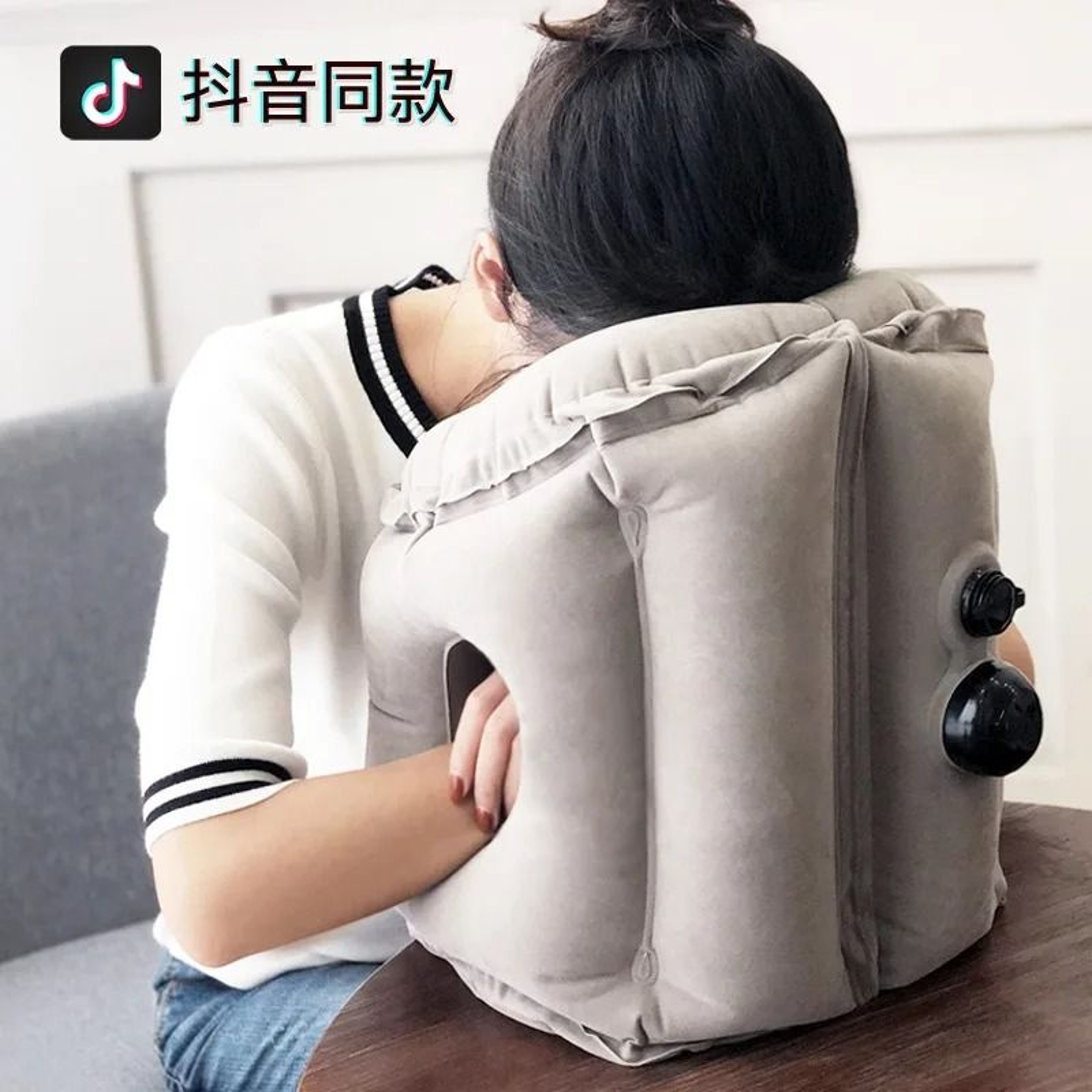 Inflatable Travel Pillow With Chin Support And Headrest Cushion For Airplane Car And Offic 5