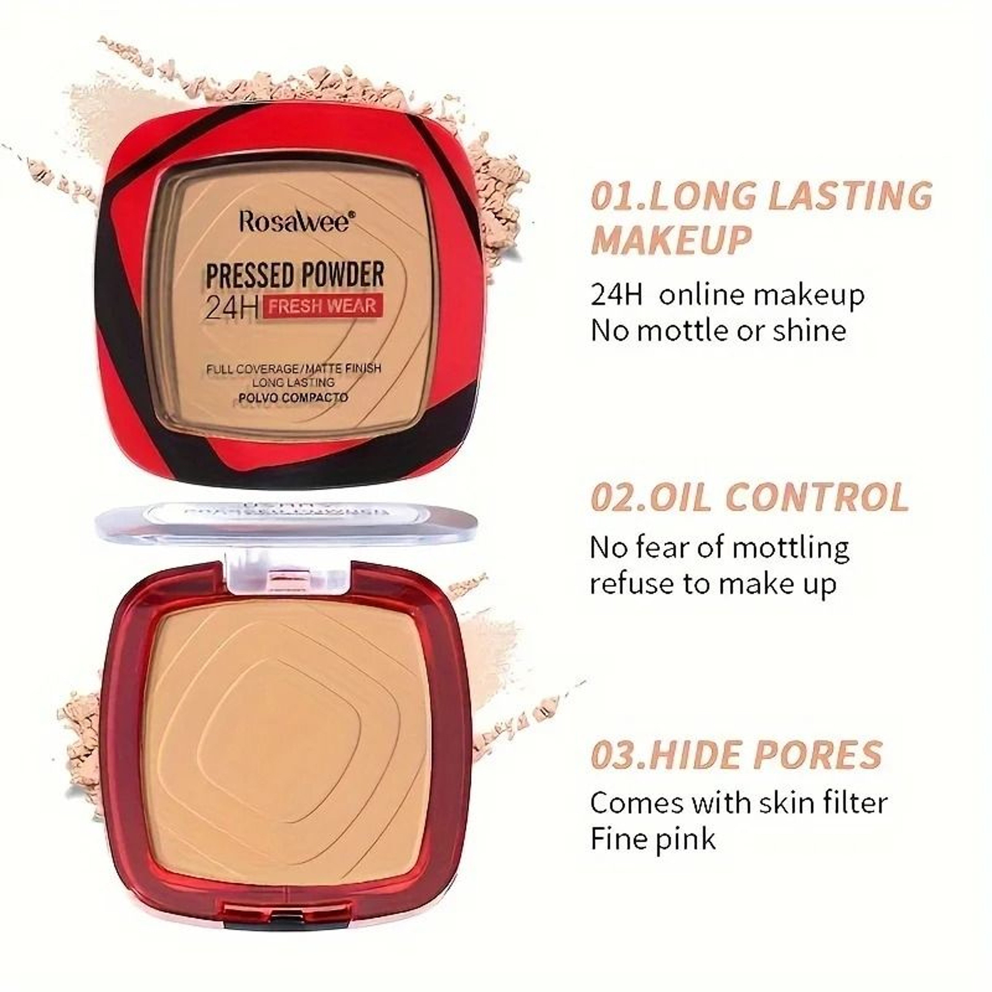 Matte Full Coverage Pressed Powder Foundation With Puff Applicator LongLasting Finishing Makeup 4
