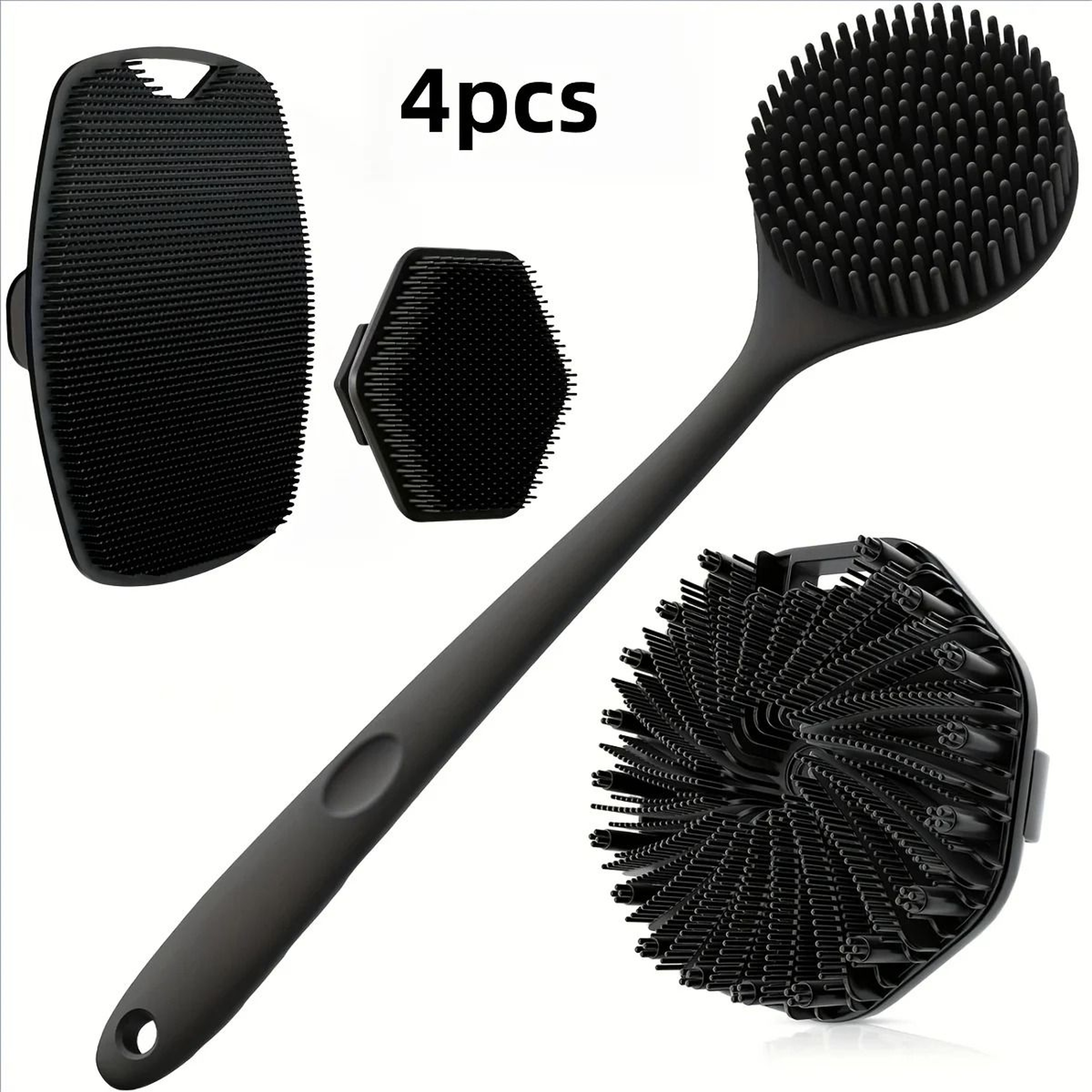 4Piece Soft Silicone Bath Brush Set With NonSlip Handle For Easy Cleaning And Gentle Exfoliation 0
