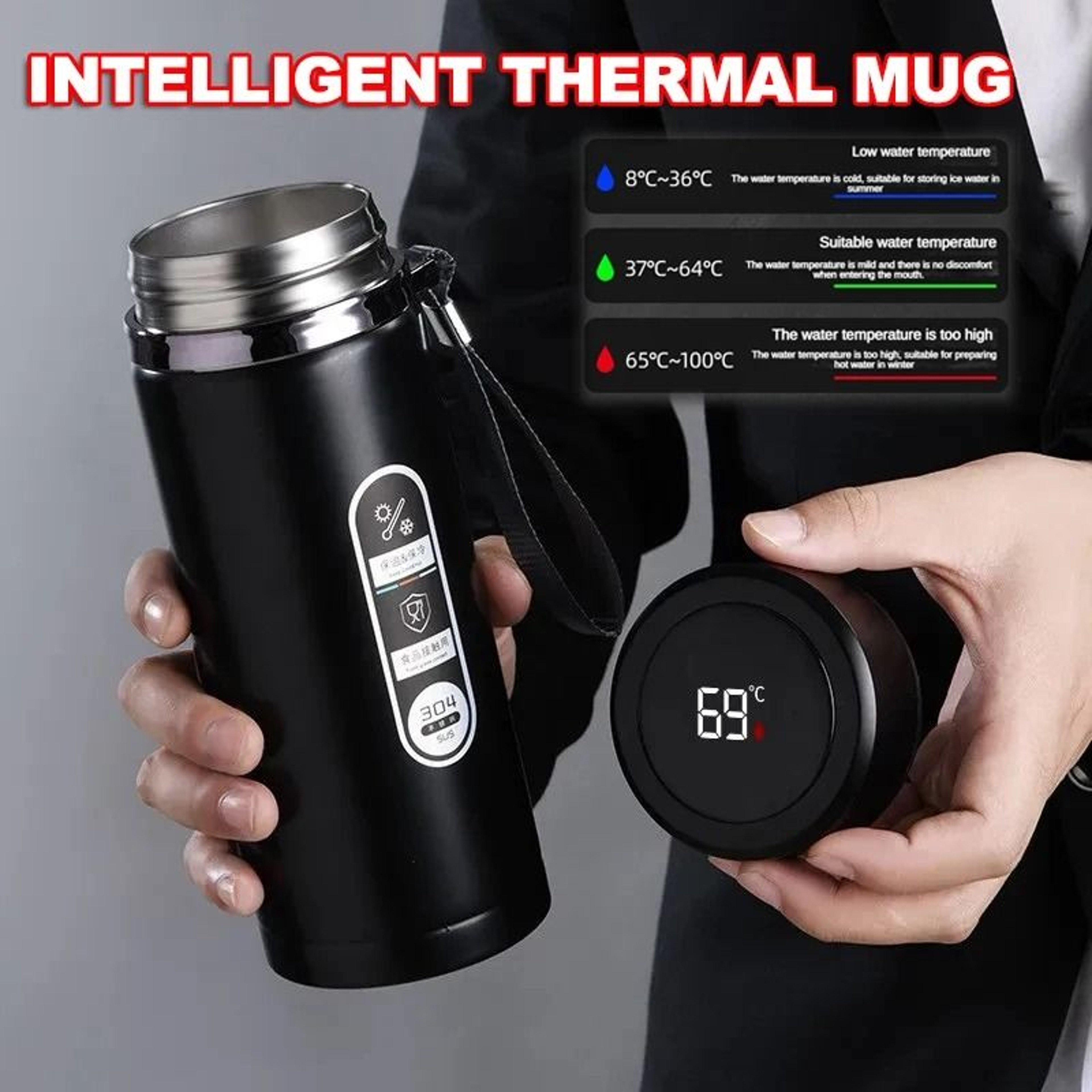 Stainless Steel Thermos Bottle With LED Temperature Display Insulated Water Bottle Vacuum Flask 500 0
