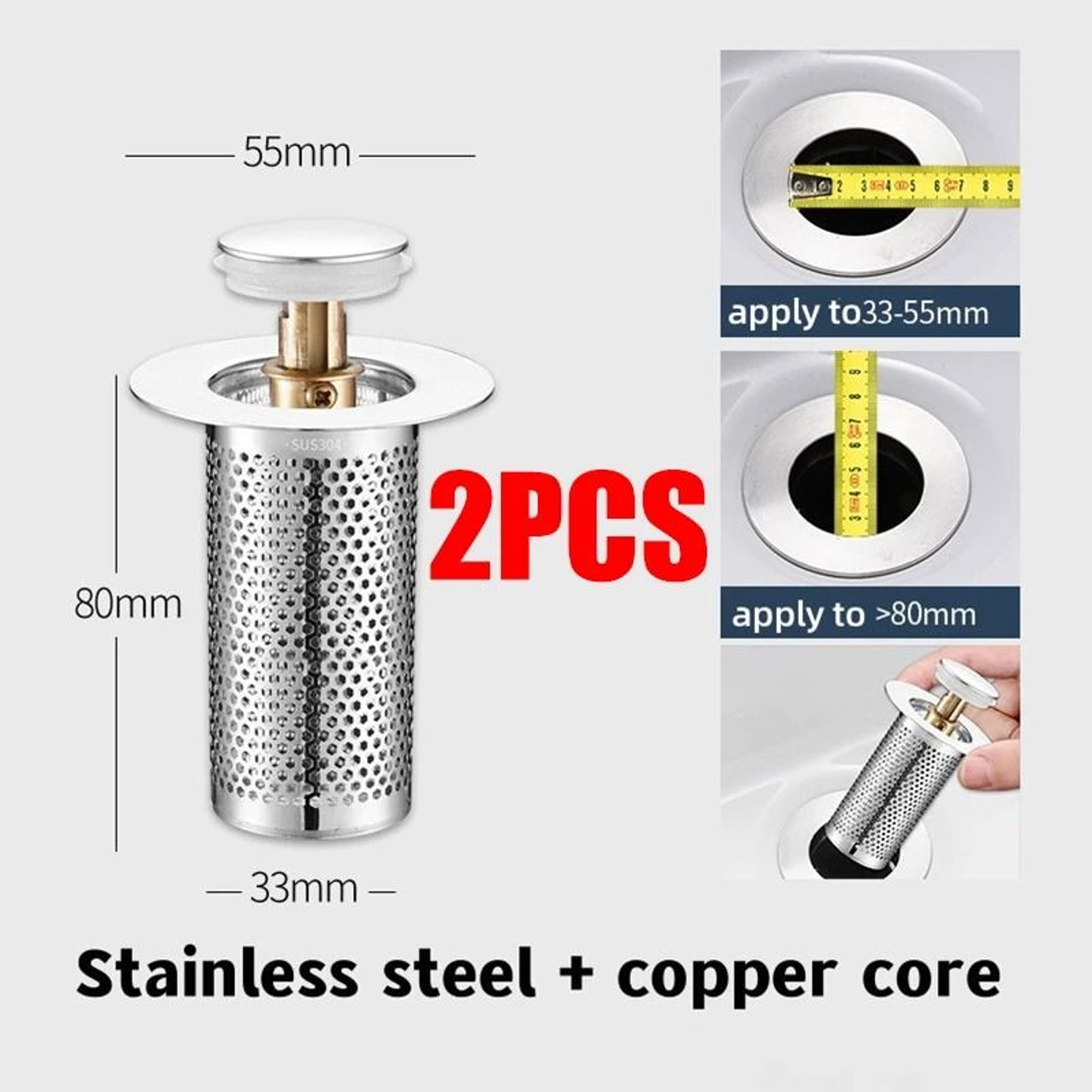 Stainless Steel PopUp Sink Stopper With Hair Catcher And AntiOdor Bounce Core For Bathroom And Show 7