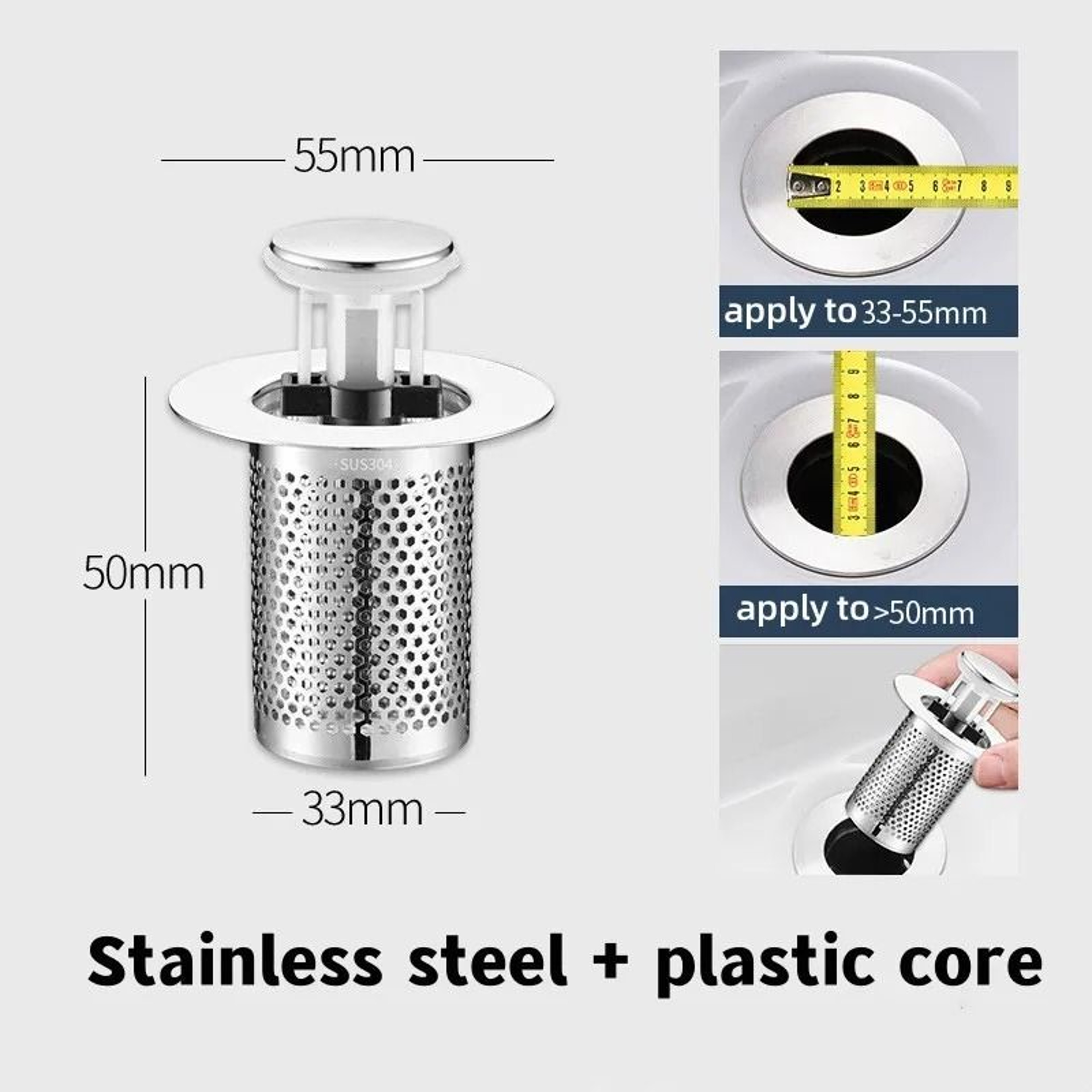 Stainless Steel PopUp Sink Stopper With Hair Catcher And AntiOdor Bounce Core For Bathroom And Show 8