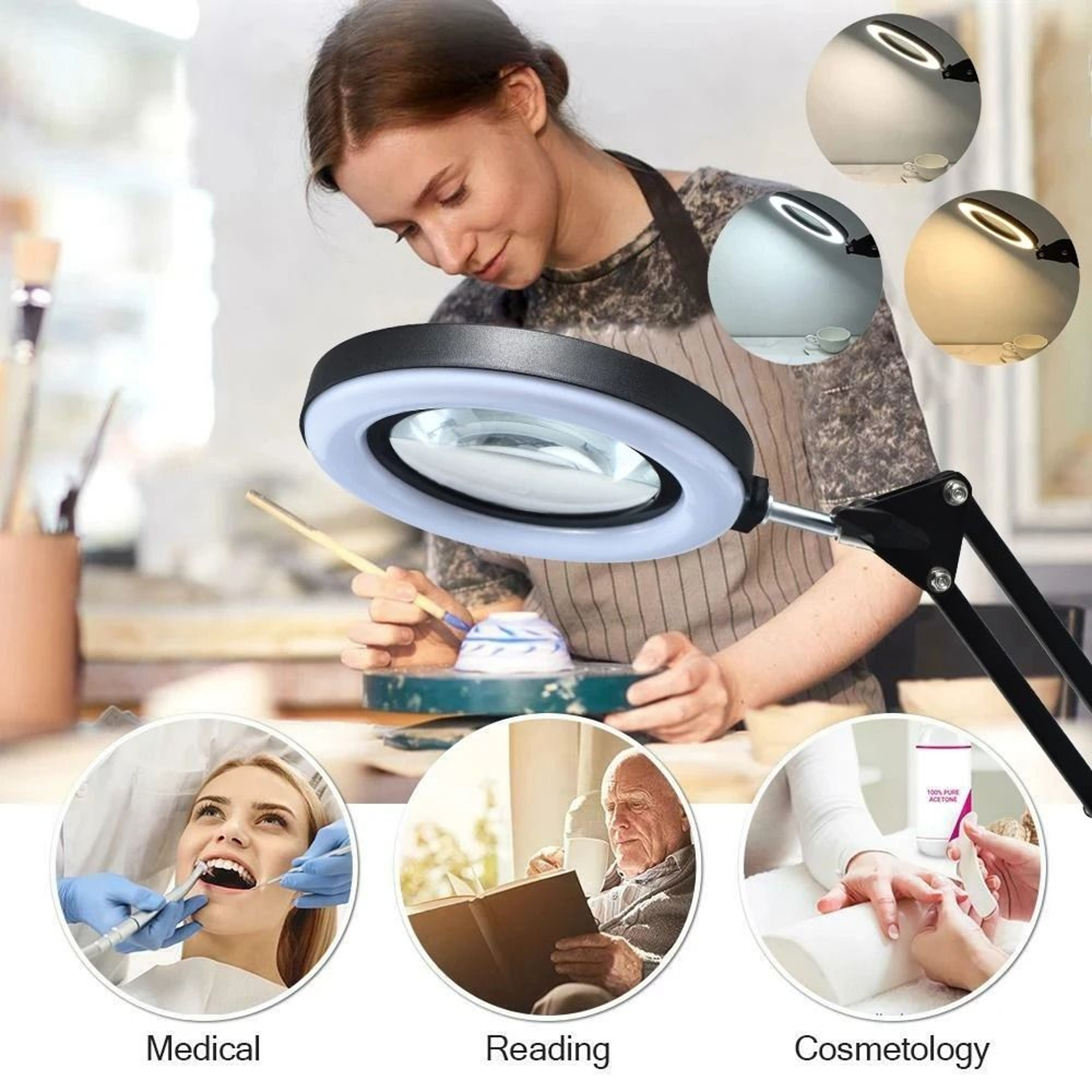 72LED Magnifying Lamp With 8X And 10X Zoom And Adjustable 3Color Light 1
