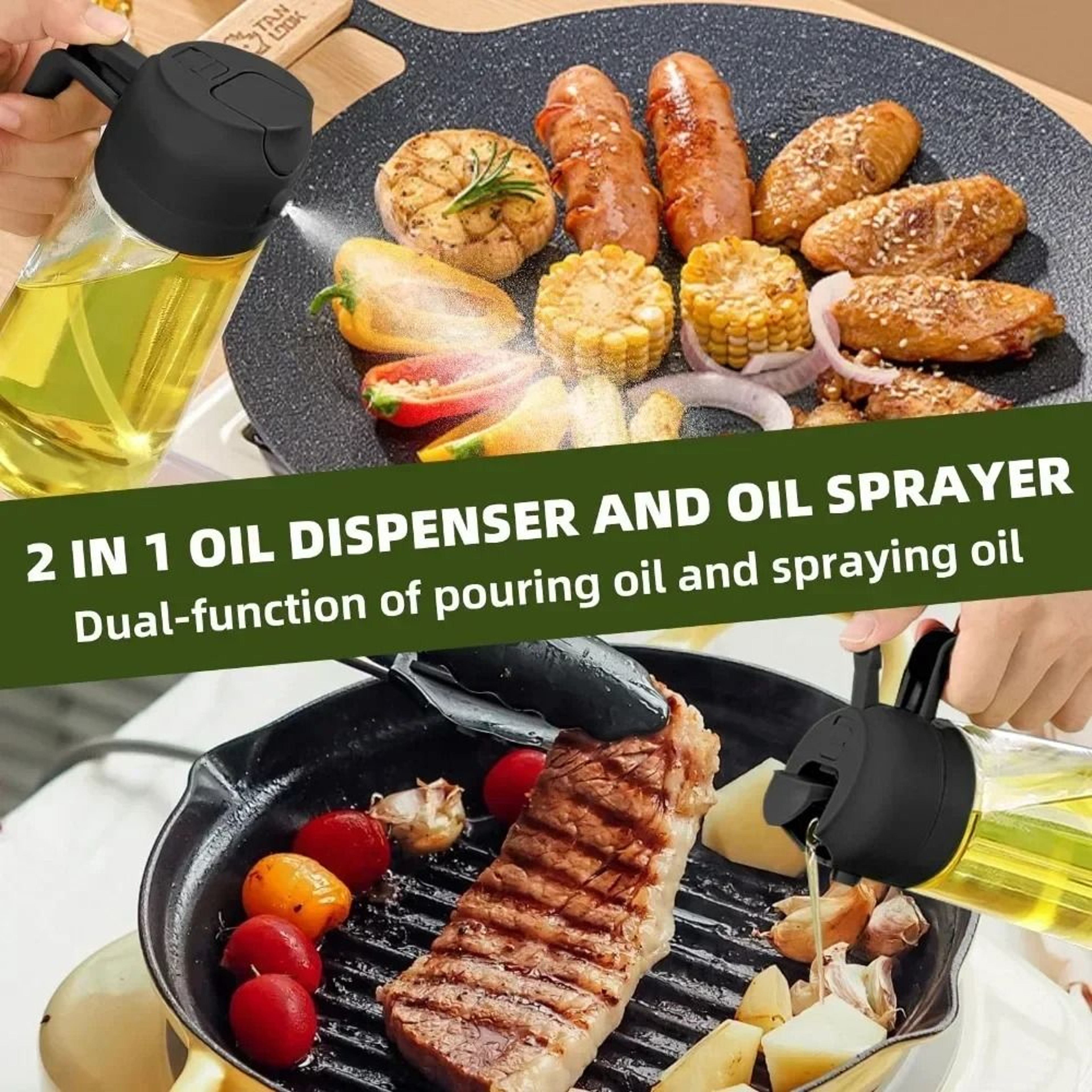 2in1 Olive Oil Dispenser Bottle With Spray Pour Function For Cooking And BBQ 2