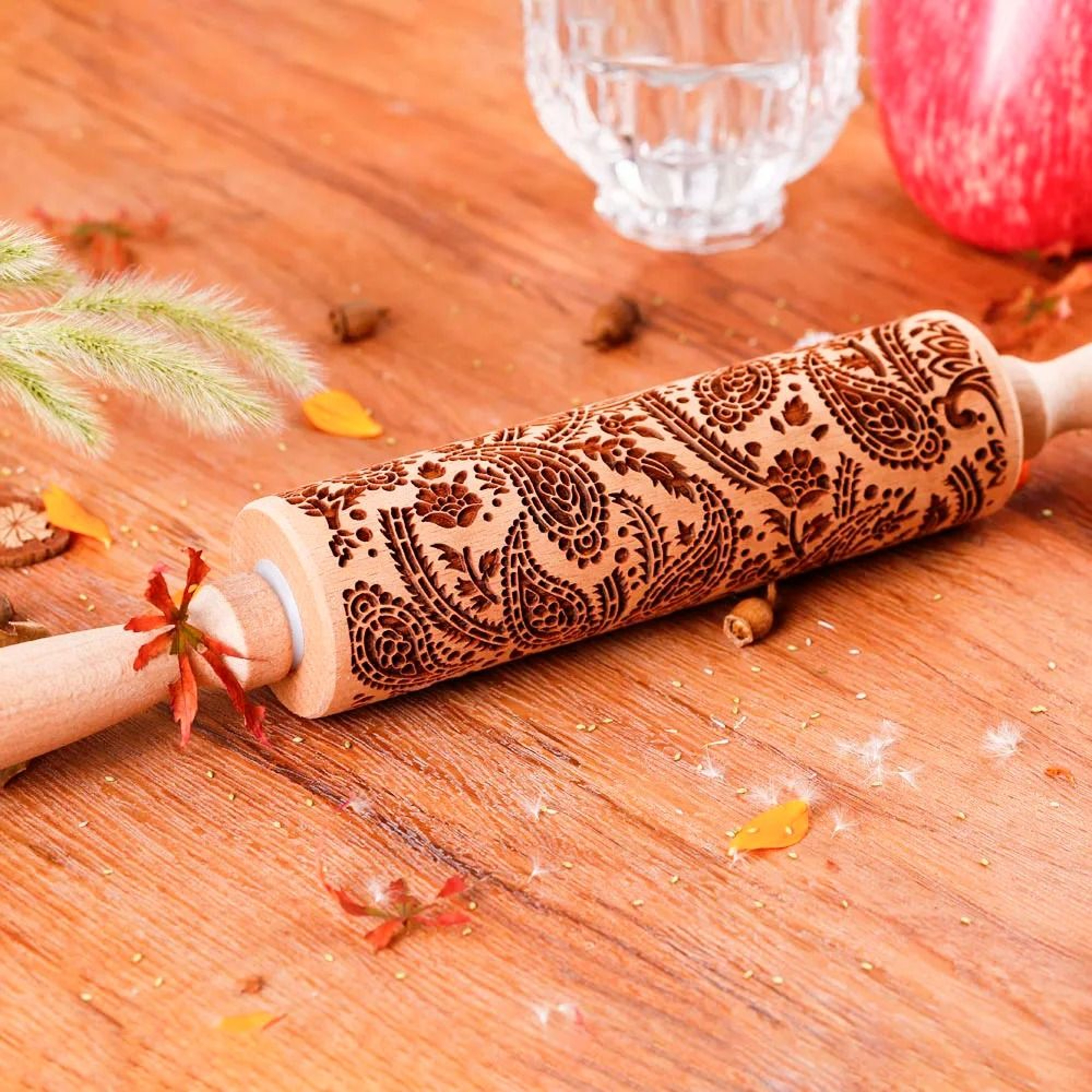 Wooden Sunflower Embossed Rolling Pin For Baking Cookies And Pastry Decoration 7