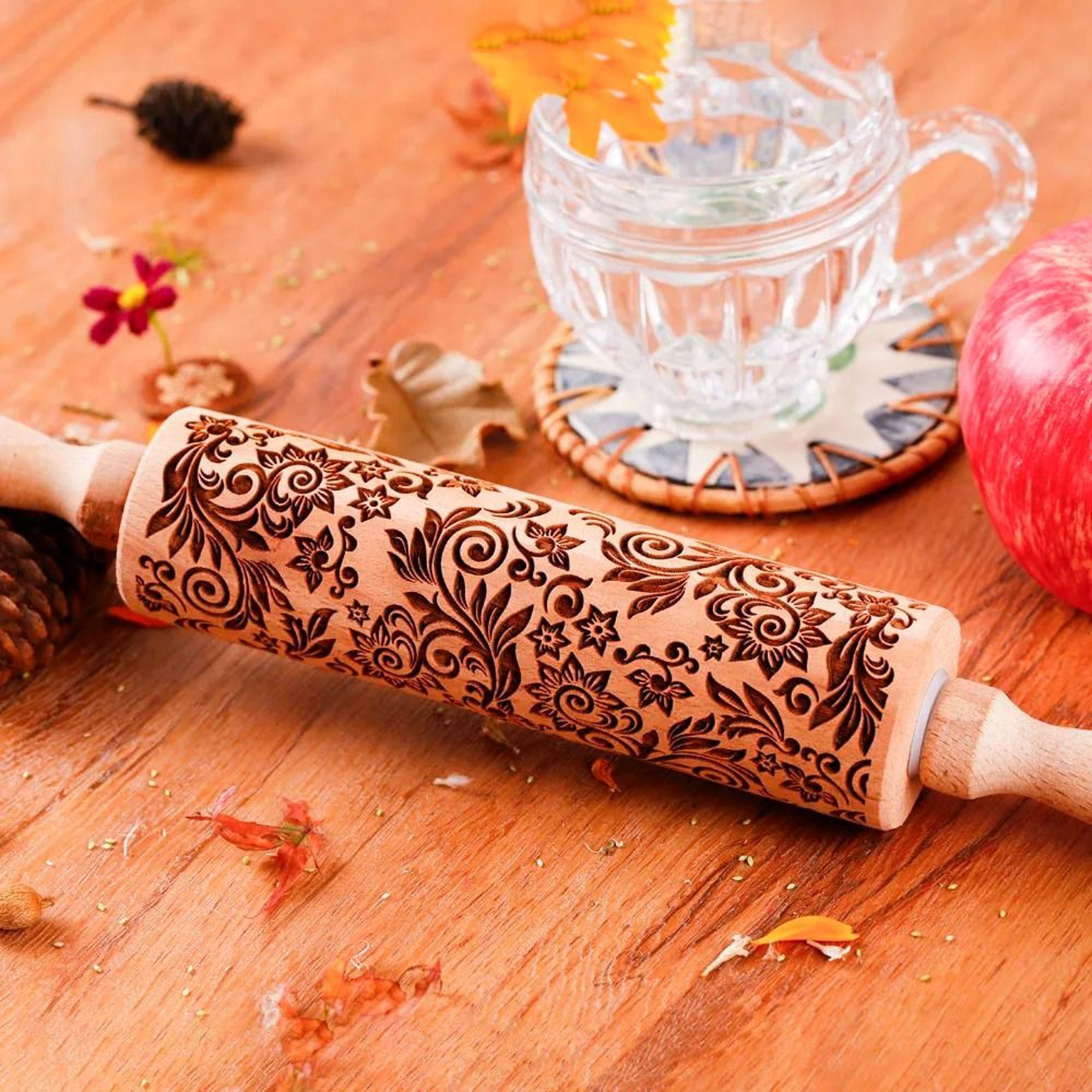 Wooden Sunflower Embossed Rolling Pin For Baking Cookies And Pastry Decoration 8