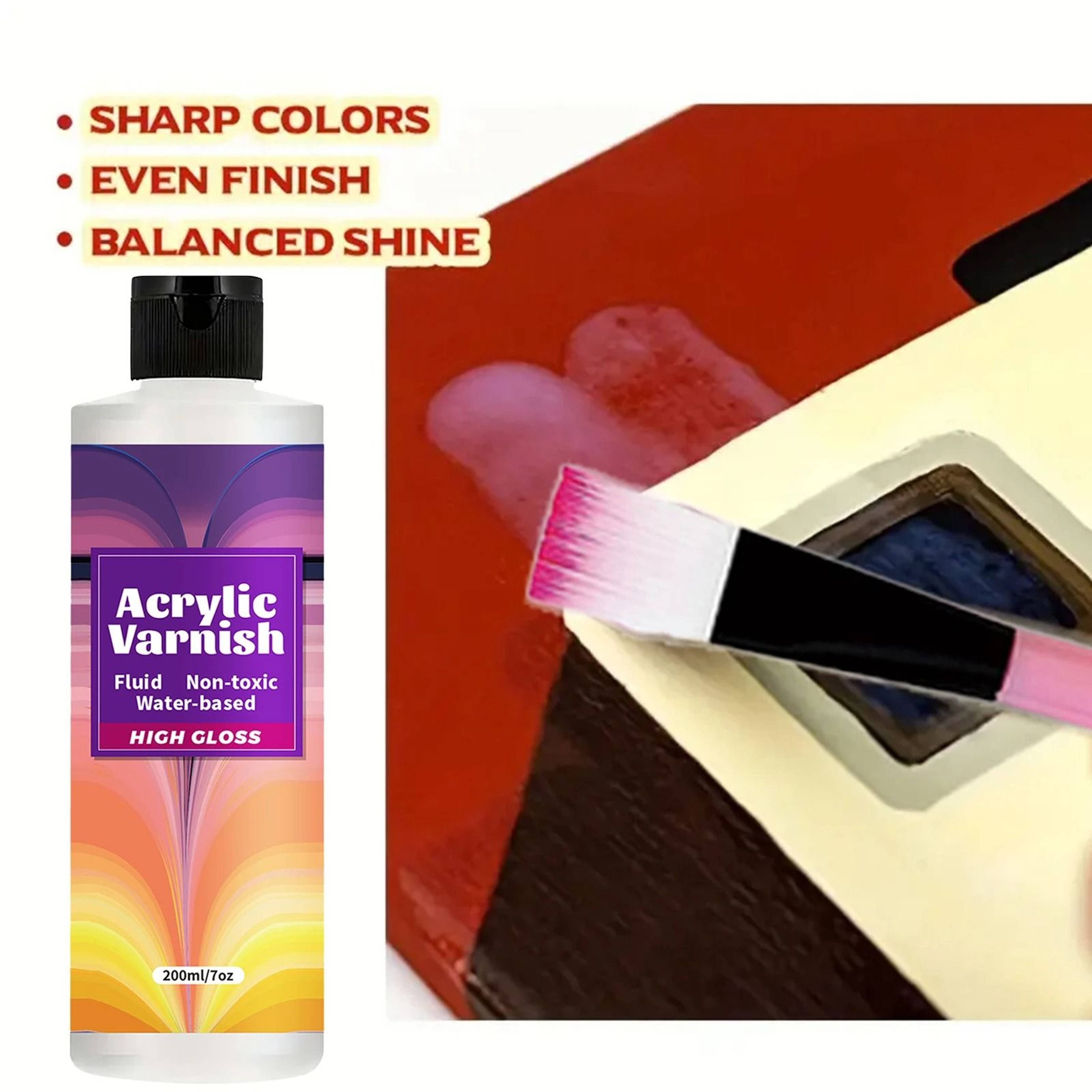 200ML Acrylic Varnish High Gloss Finish Protective Clear Coat For Paintings And Crafts 2