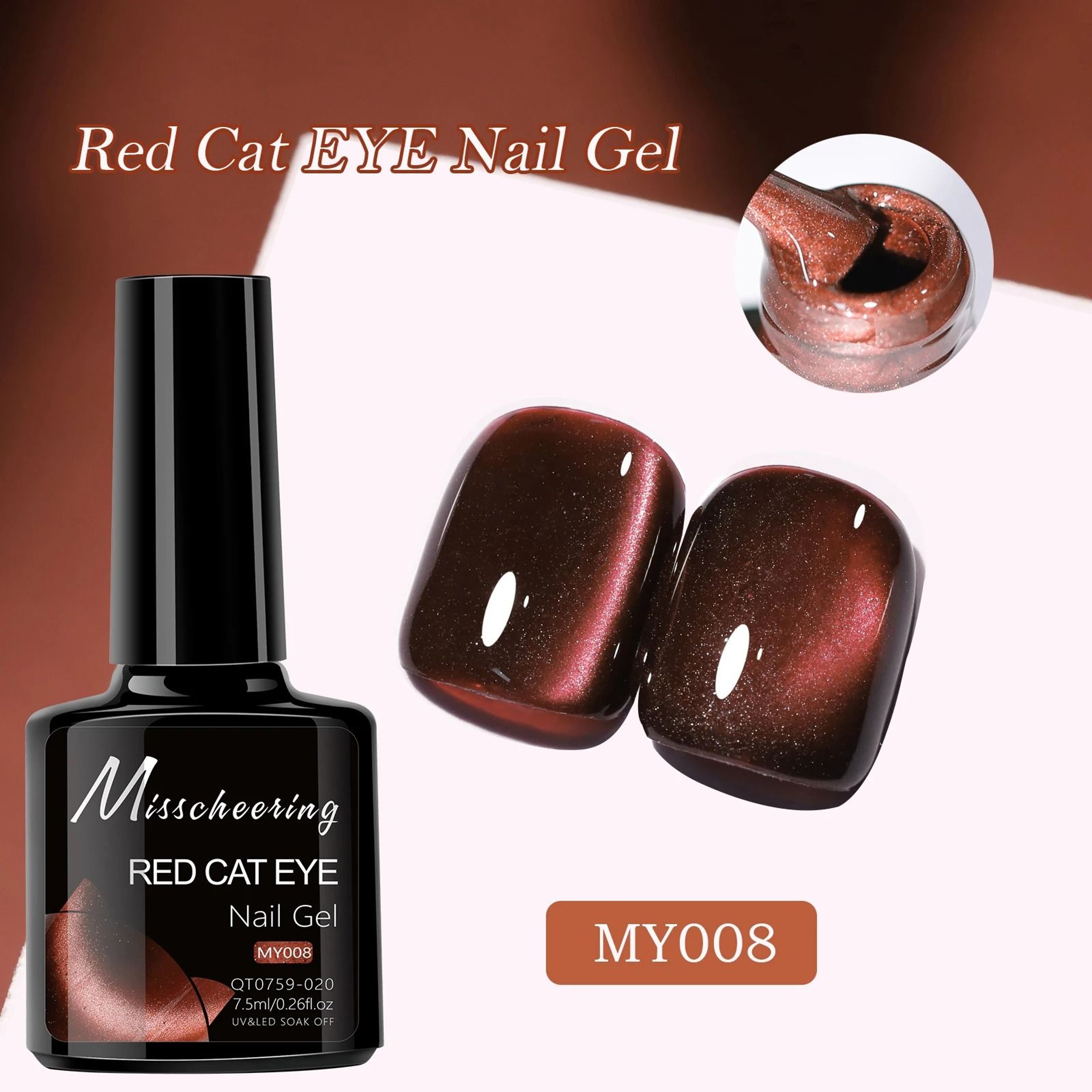 Red Ruby Cat Eye Magnetic Gel Nail Polish 16
