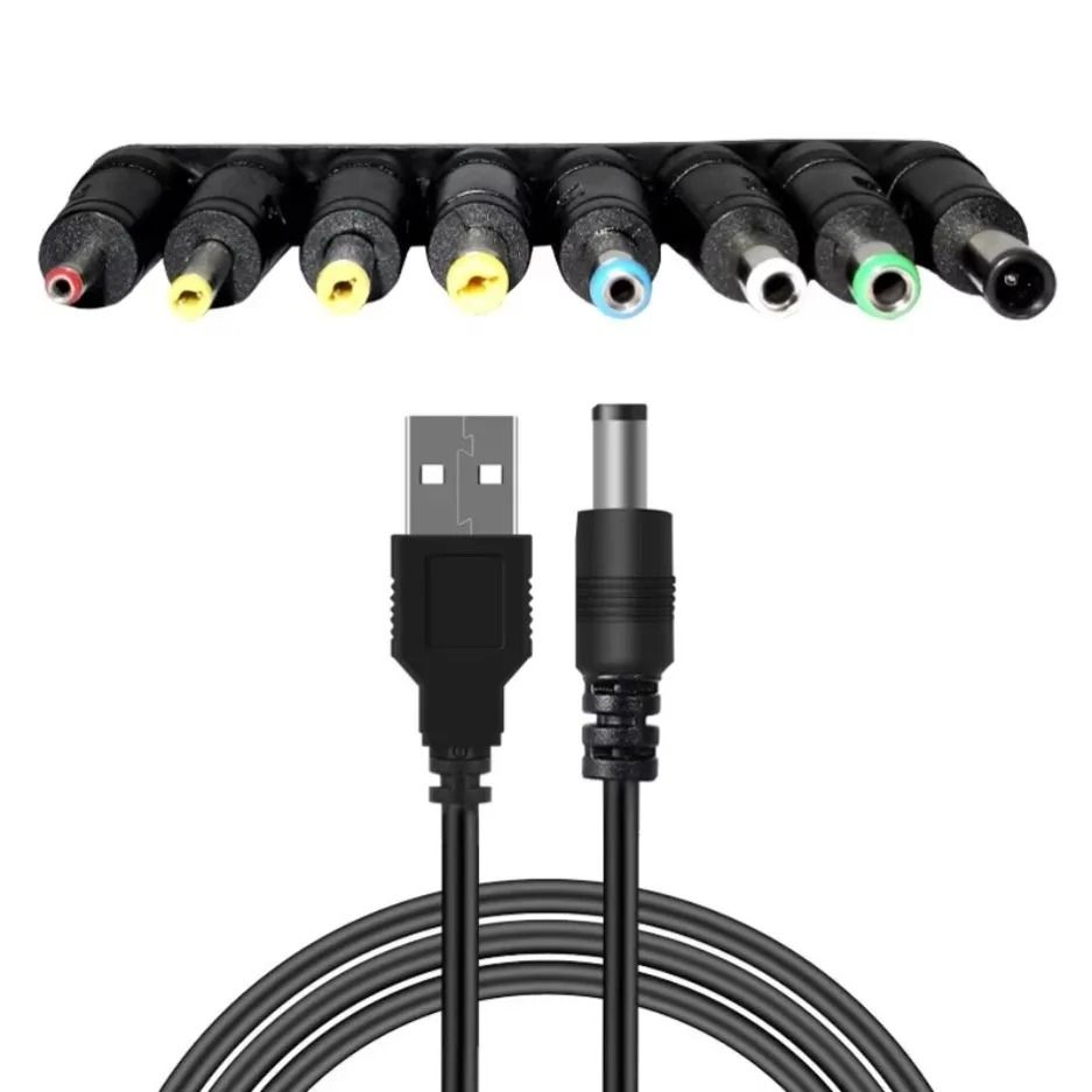 Universal USB To DC Power Cable With 8 Connector Tips 0