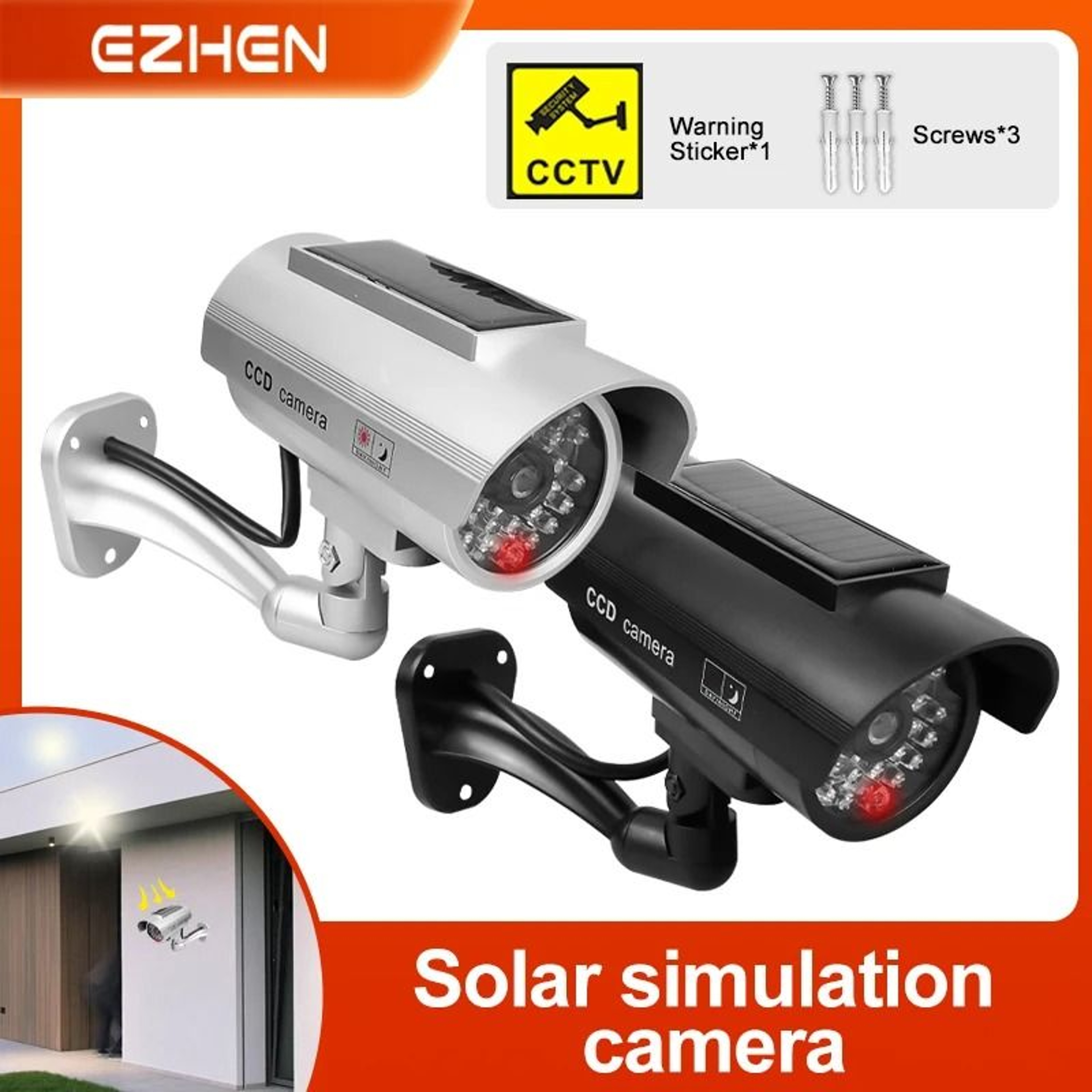 Simulation Solar CCTV Dummy Camera With Flashing LED Light 0