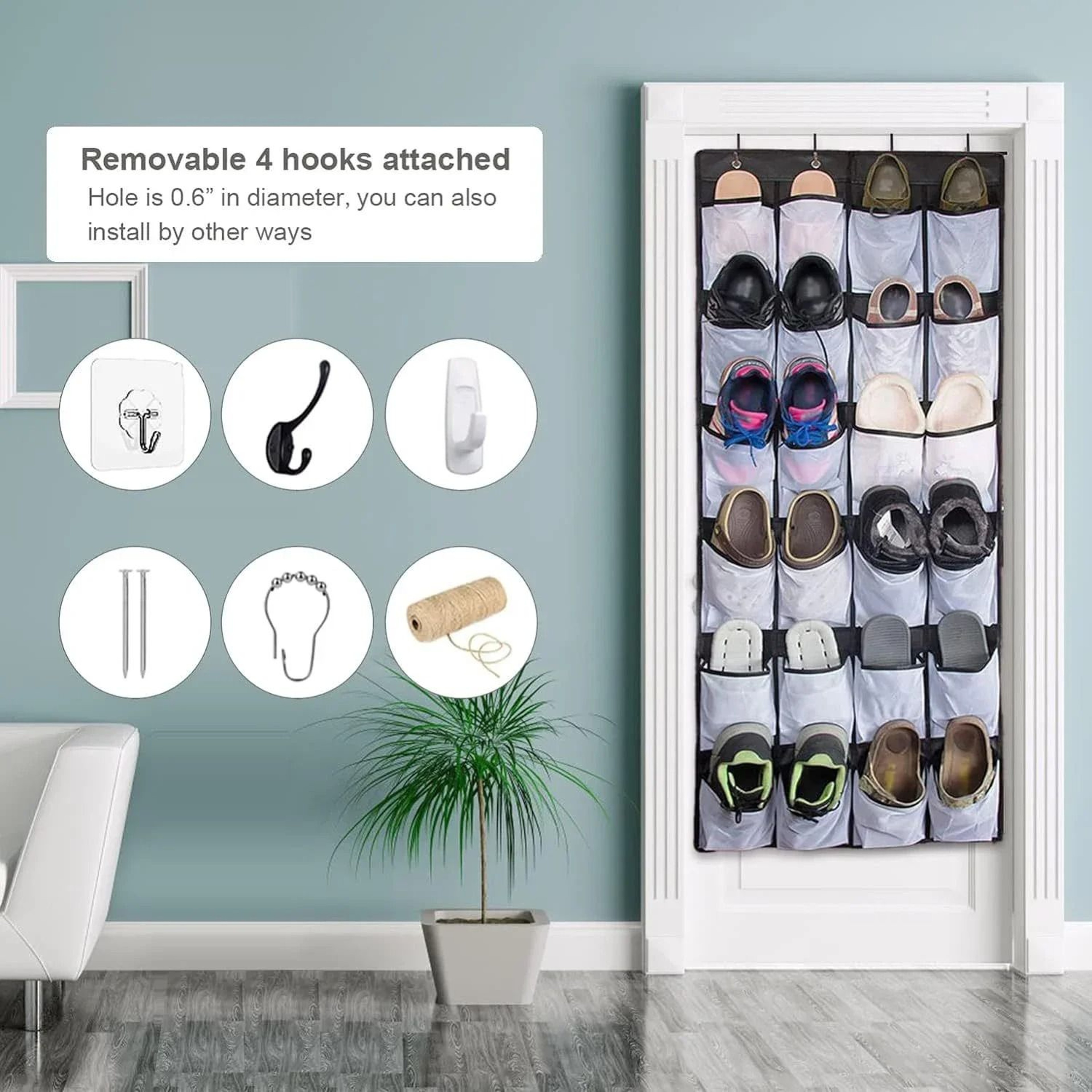 Over The Door Shoe Rack With Large Mesh Pockets 4
