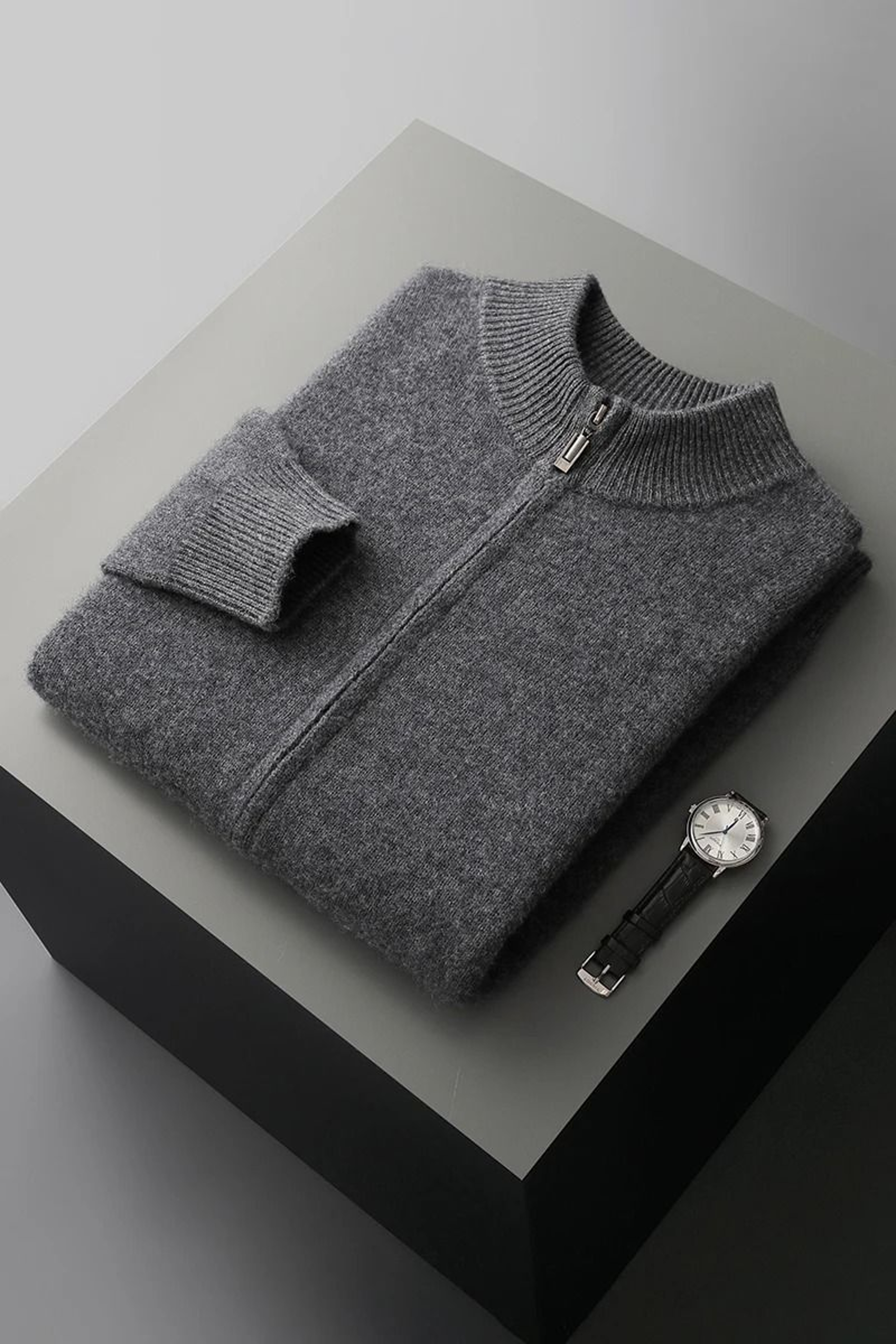 Mens Merino Wool Mock Collar Zipper Cardigan Sweater For Autumn And Winter 10
