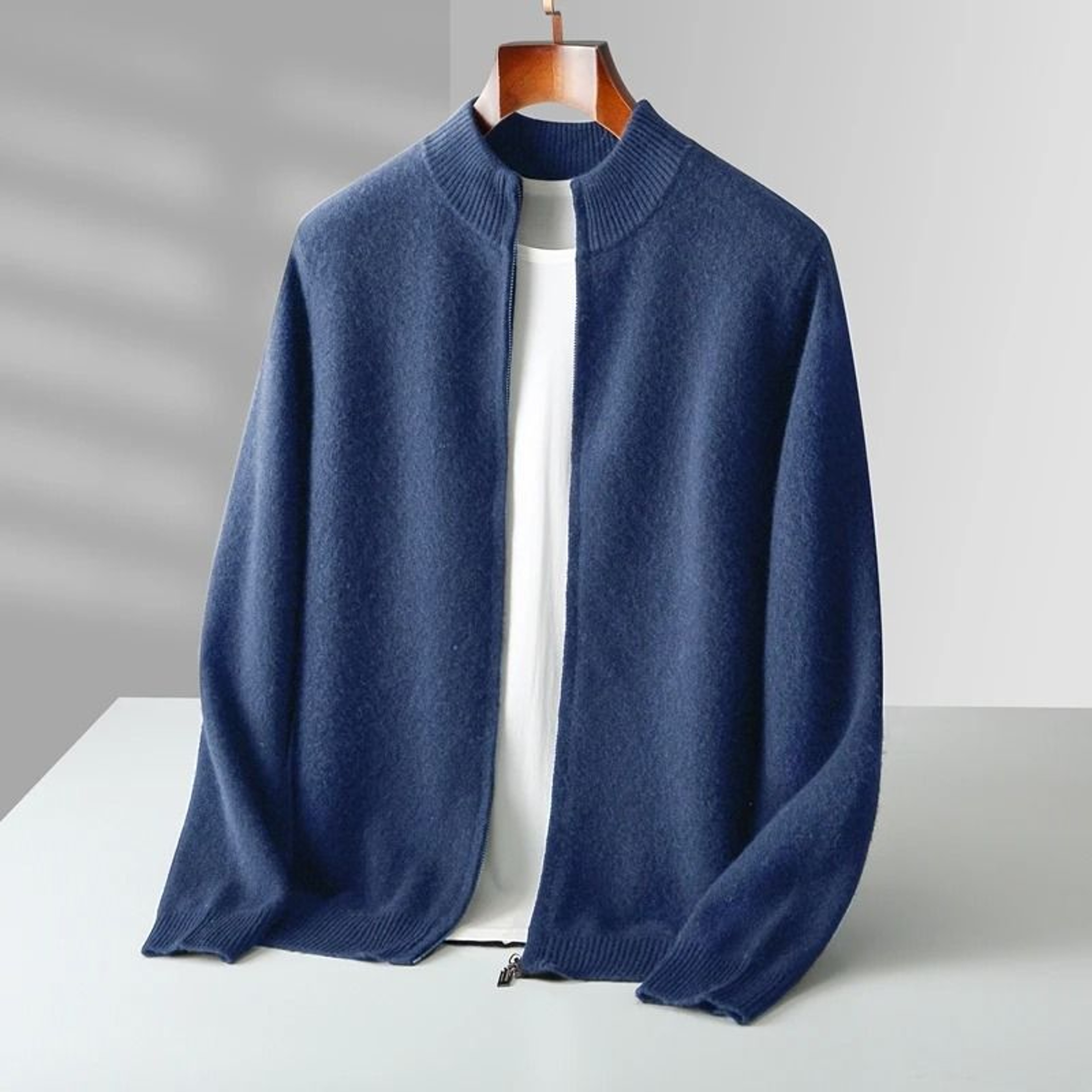 Mens Merino Wool Mock Collar Zipper Cardigan Sweater For Autumn And Winter 2