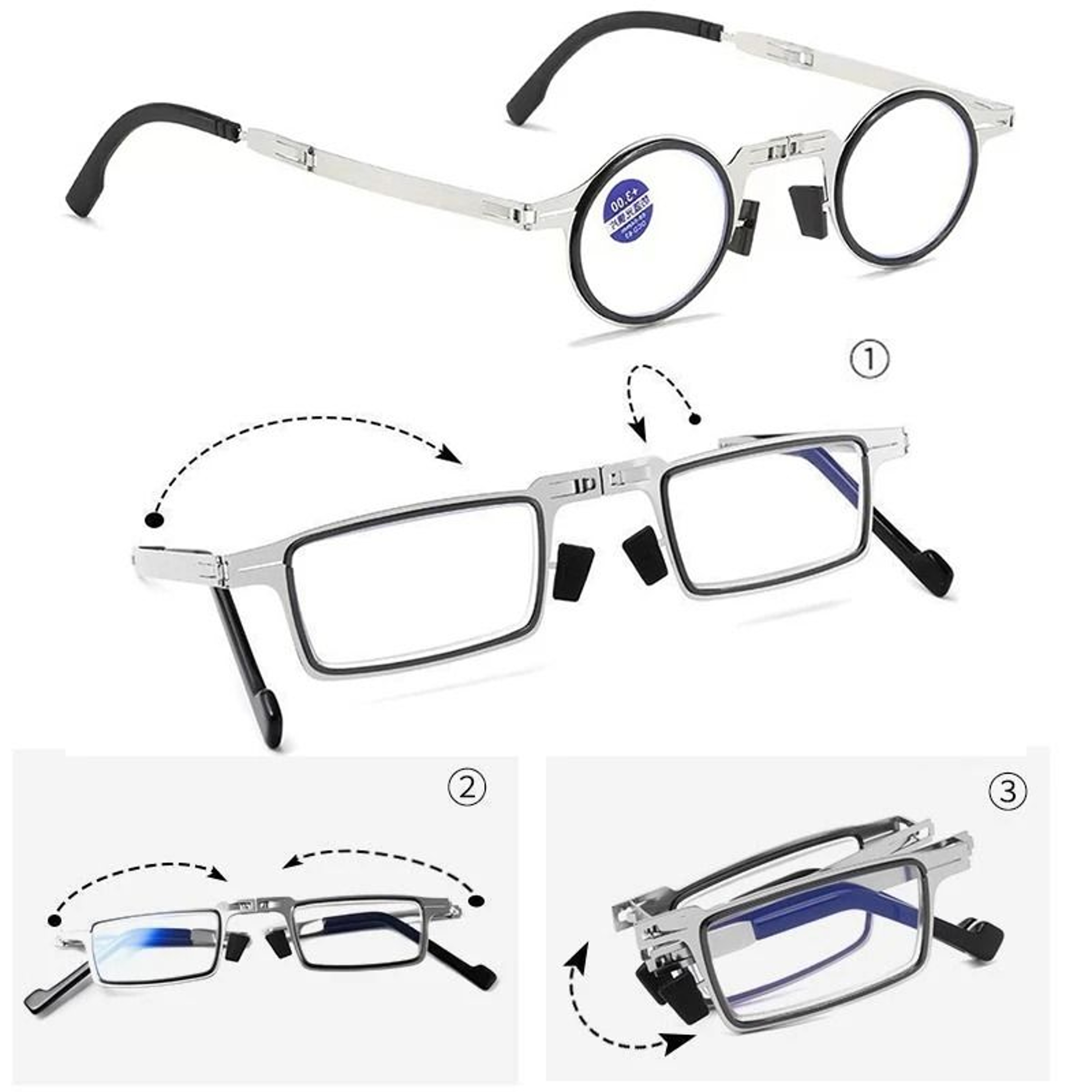 Folding Reading Glasses With Transparent Lenses Anti Blue Light Metal Frame And Case 5