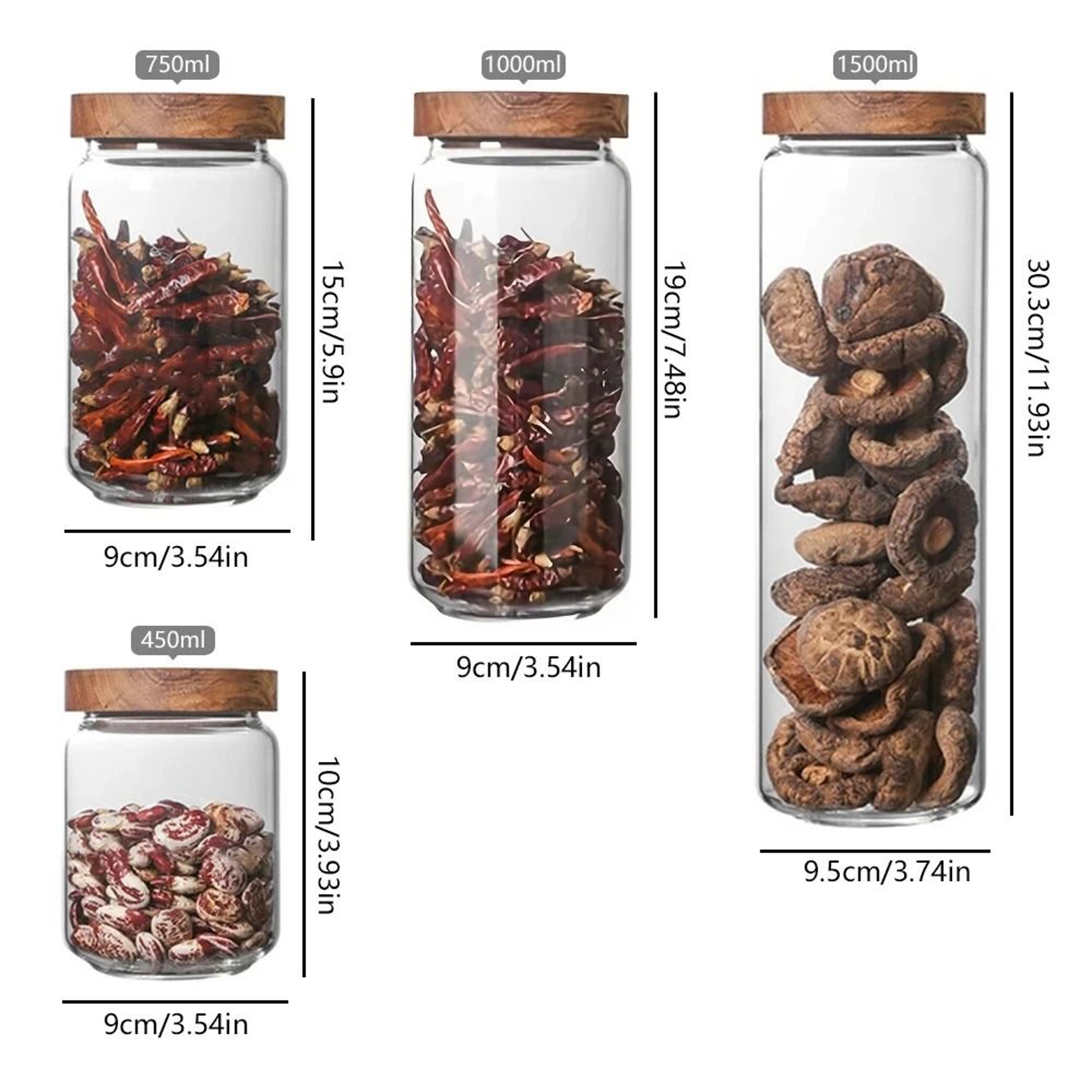 Glass Airtight Storage Jar With Wood Lid For Kitchen And Food Organization 5