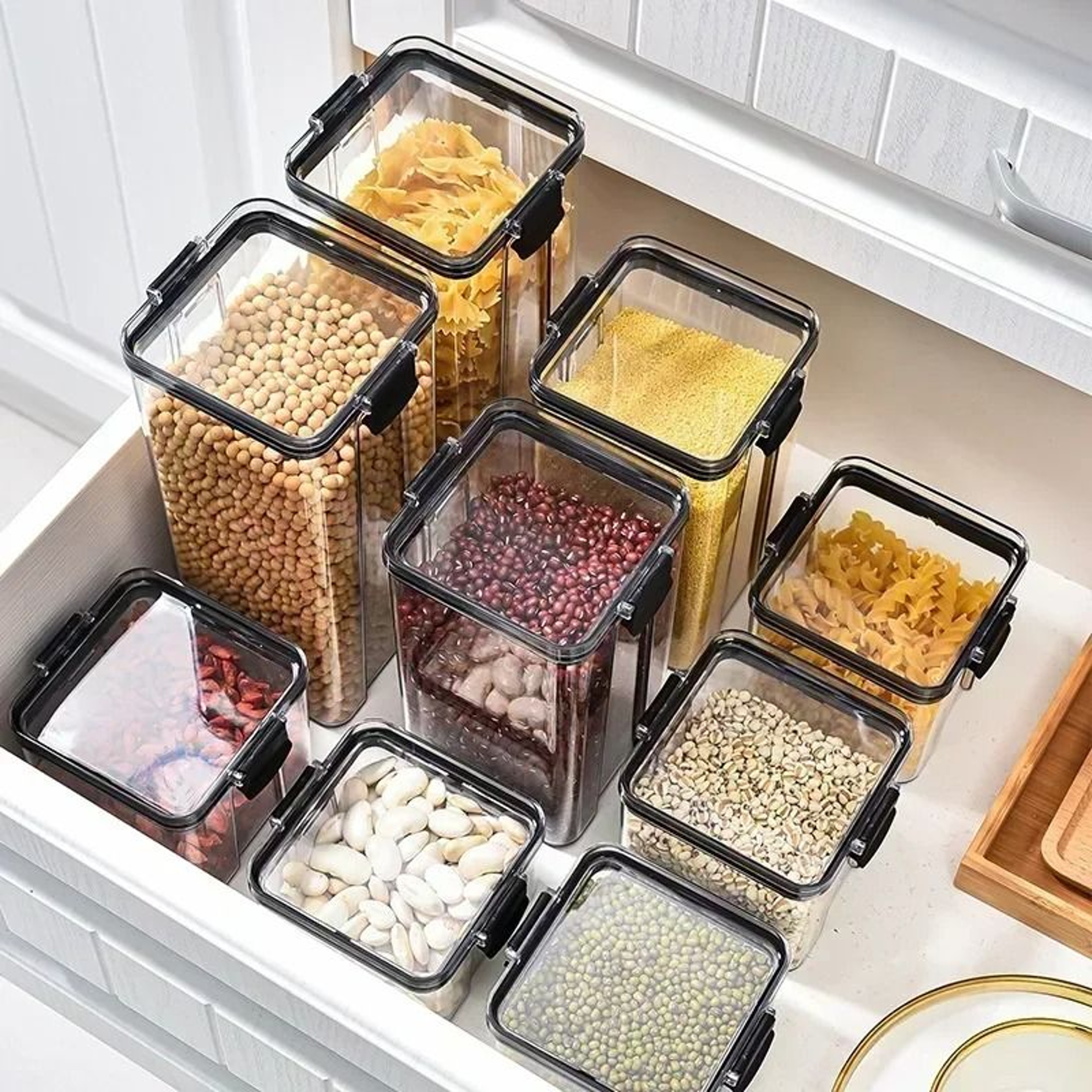 Stackable Plastic Food Storage Containers With Airtight Lids For Kitchen Organization 0