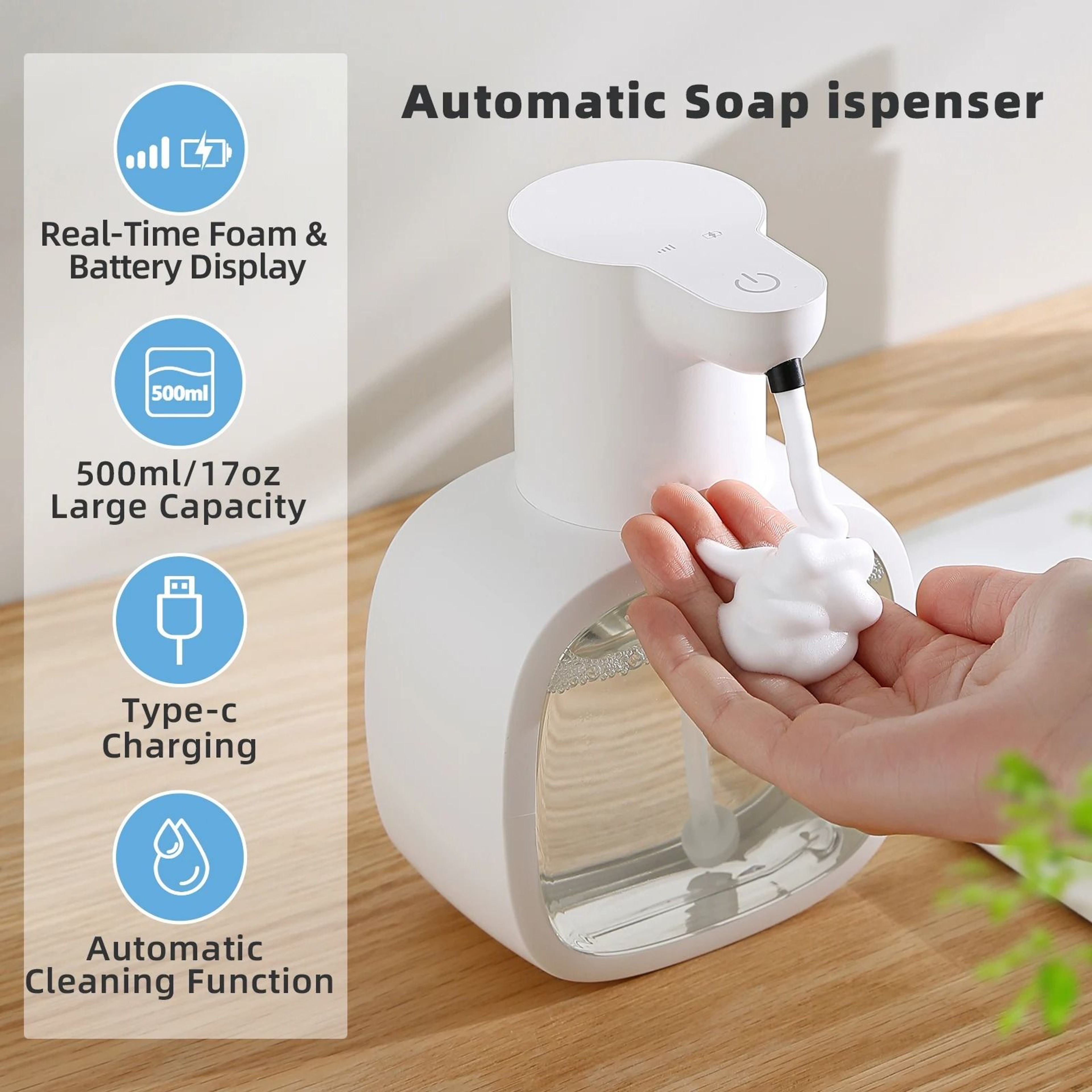 Wall Mounted Automatic Foam Soap Dispenser 500ml Smart Touchless Hand Washer 0
