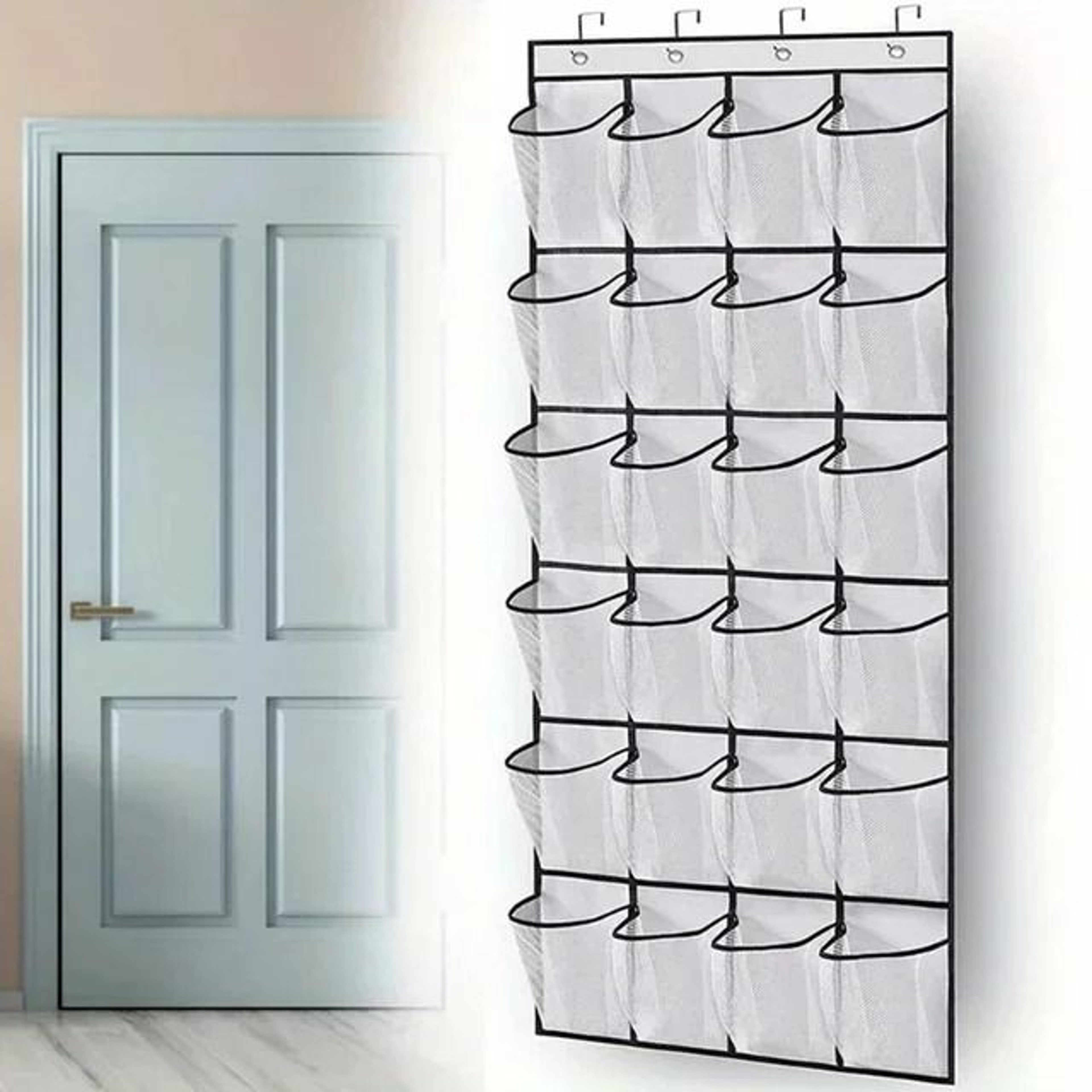24Grid WallMounted Shoe Organizer With Clear Mesh Pockets 6