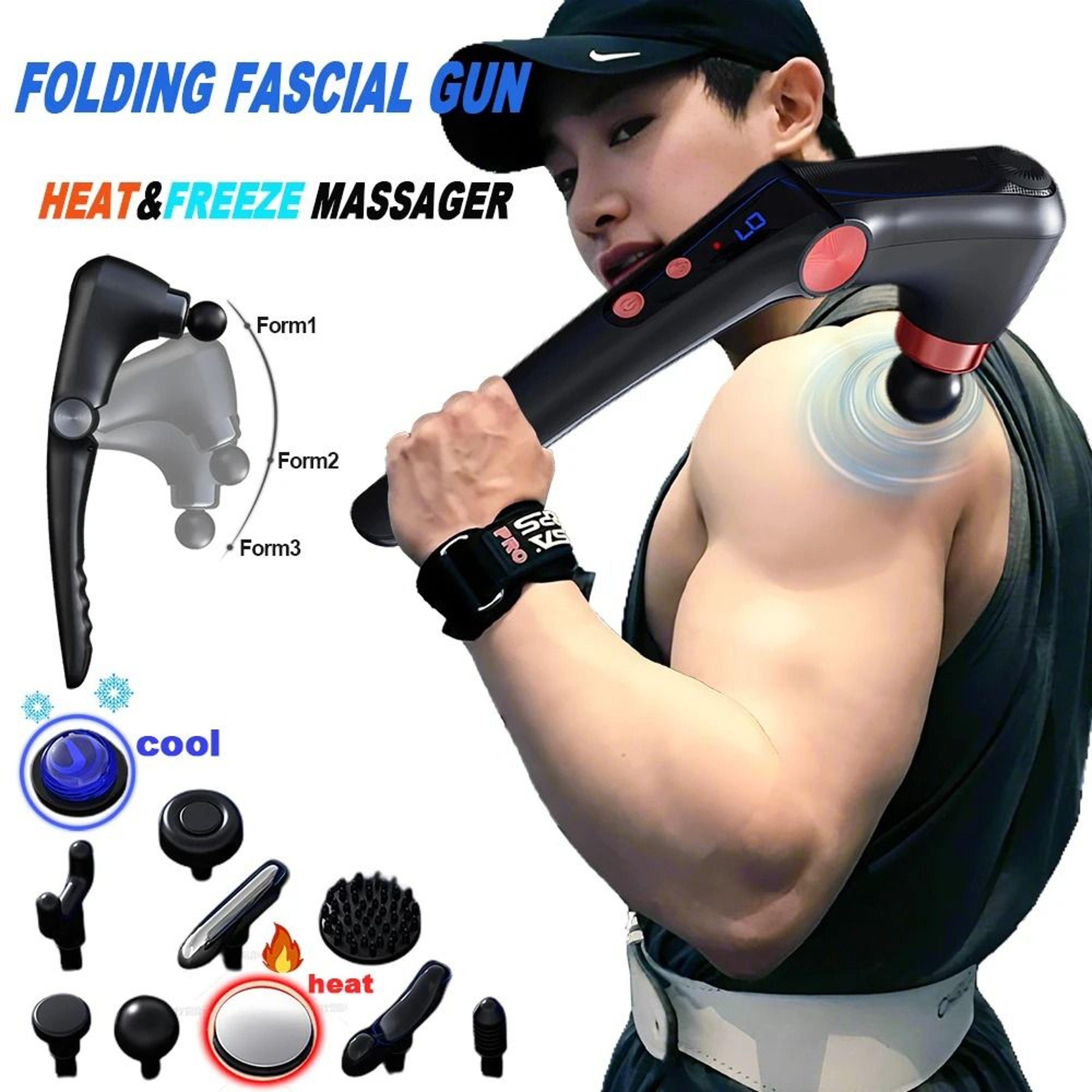 Portable Fascia Massage Gun With Hot And Cold Heads And Adjustable Angles 0