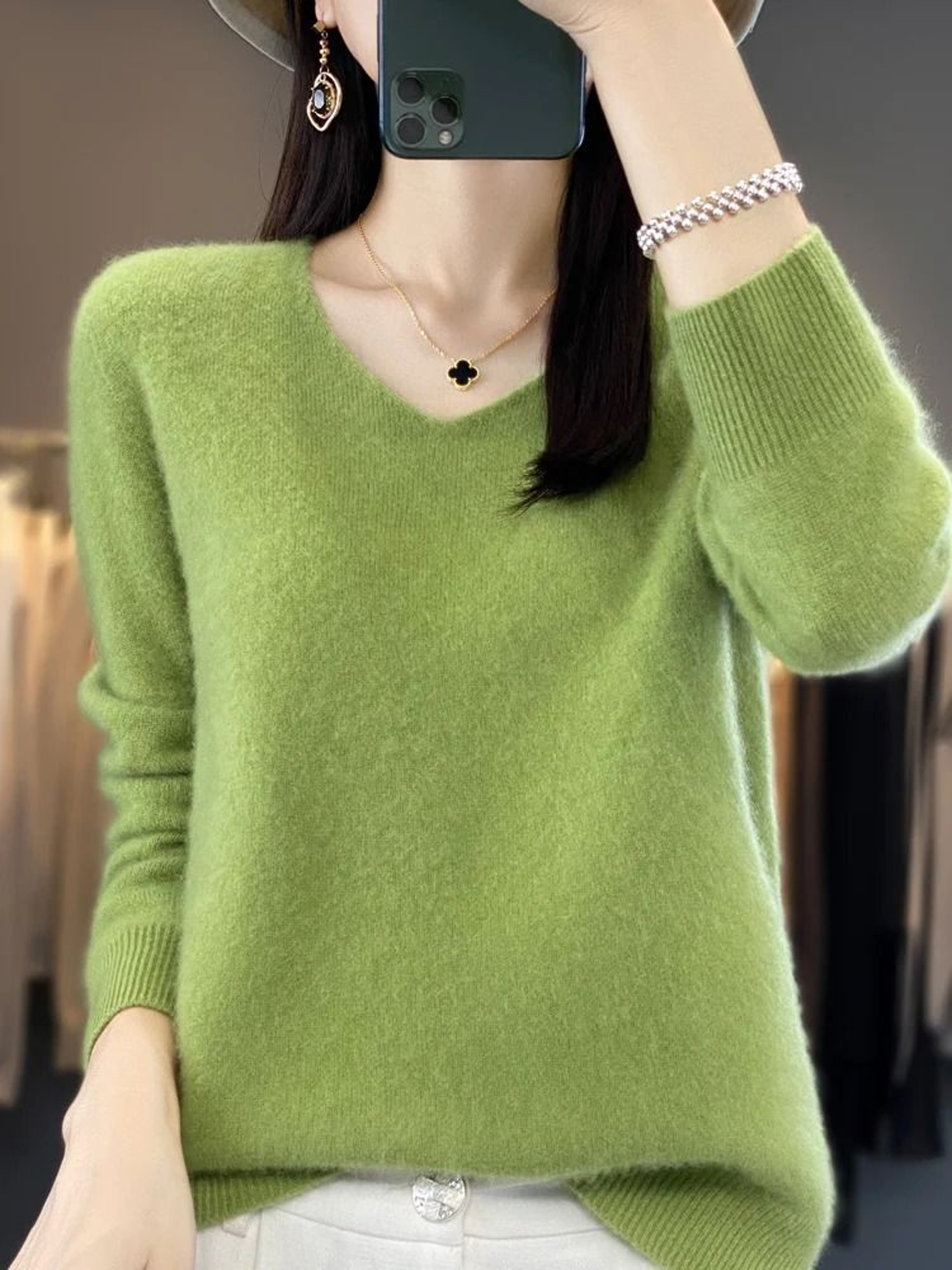 Merino Wool VNeck Sweater For Women  Soft Cashmere Knit Pullover For Autumn And Winter 9
