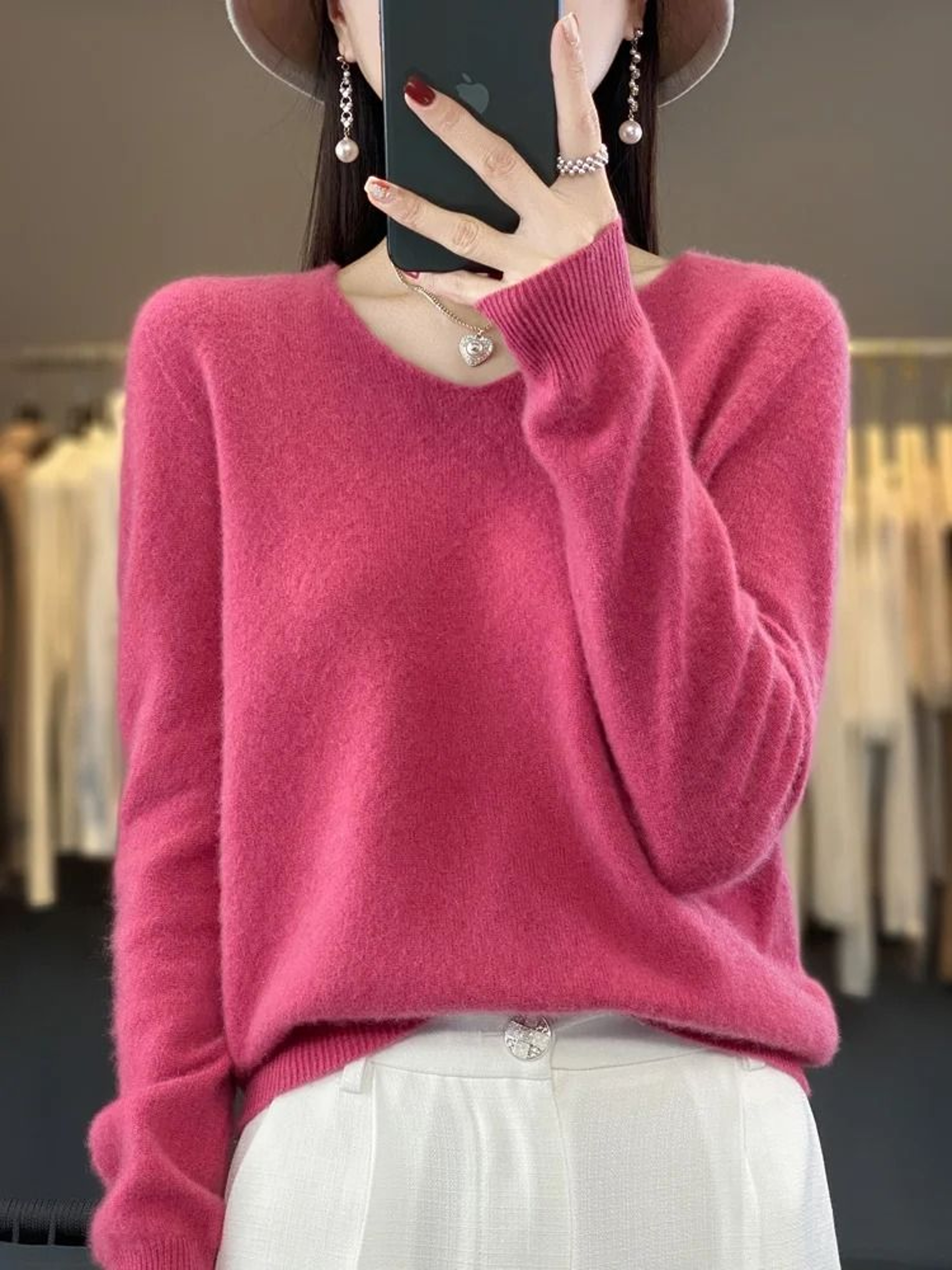 Merino Wool VNeck Sweater For Women  Soft Cashmere Knit Pullover For Autumn And Winter 16