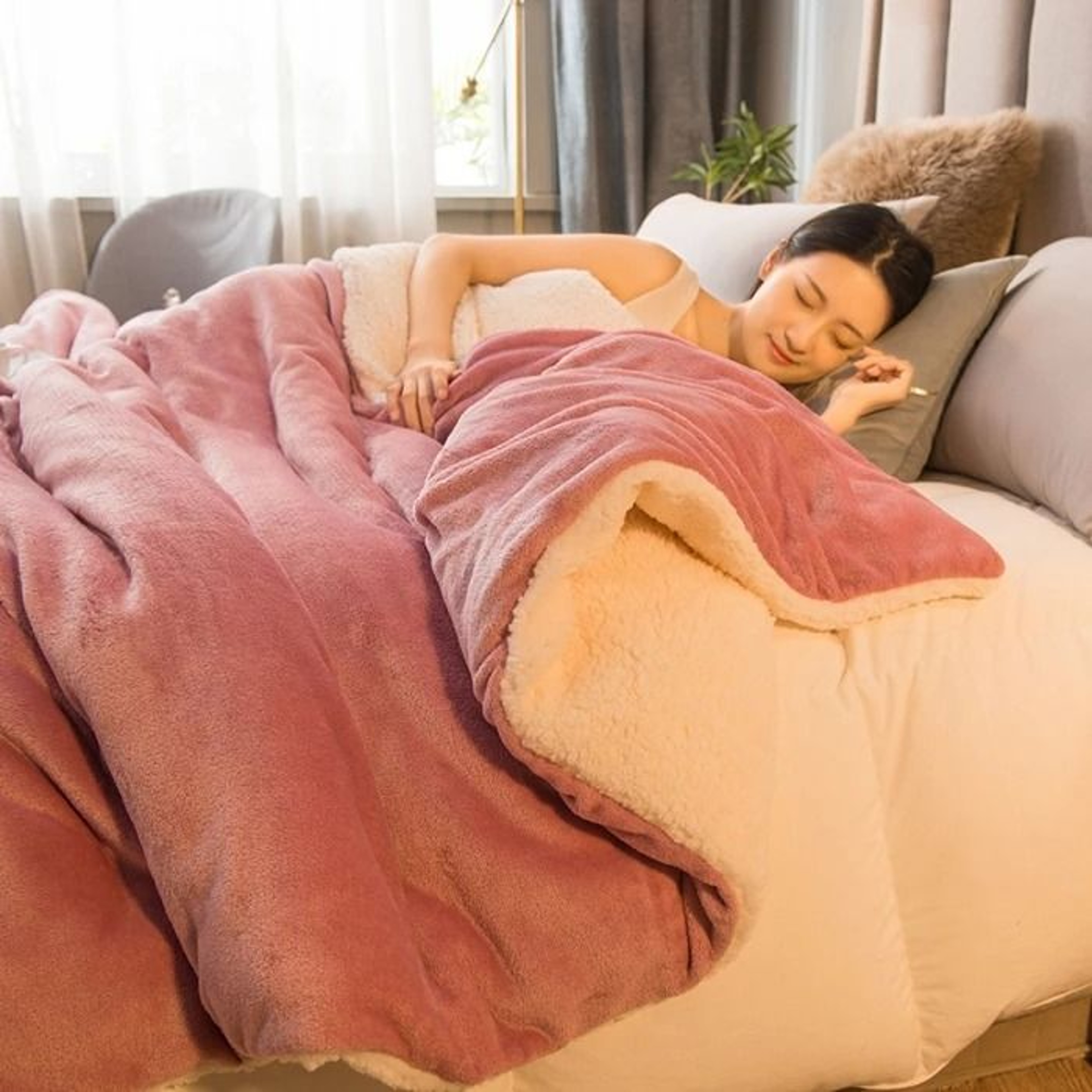 DoubleSided Wool Throw Blanket  Warm Winter Bedspread And Camping Cover For Double Or Queen Beds 8