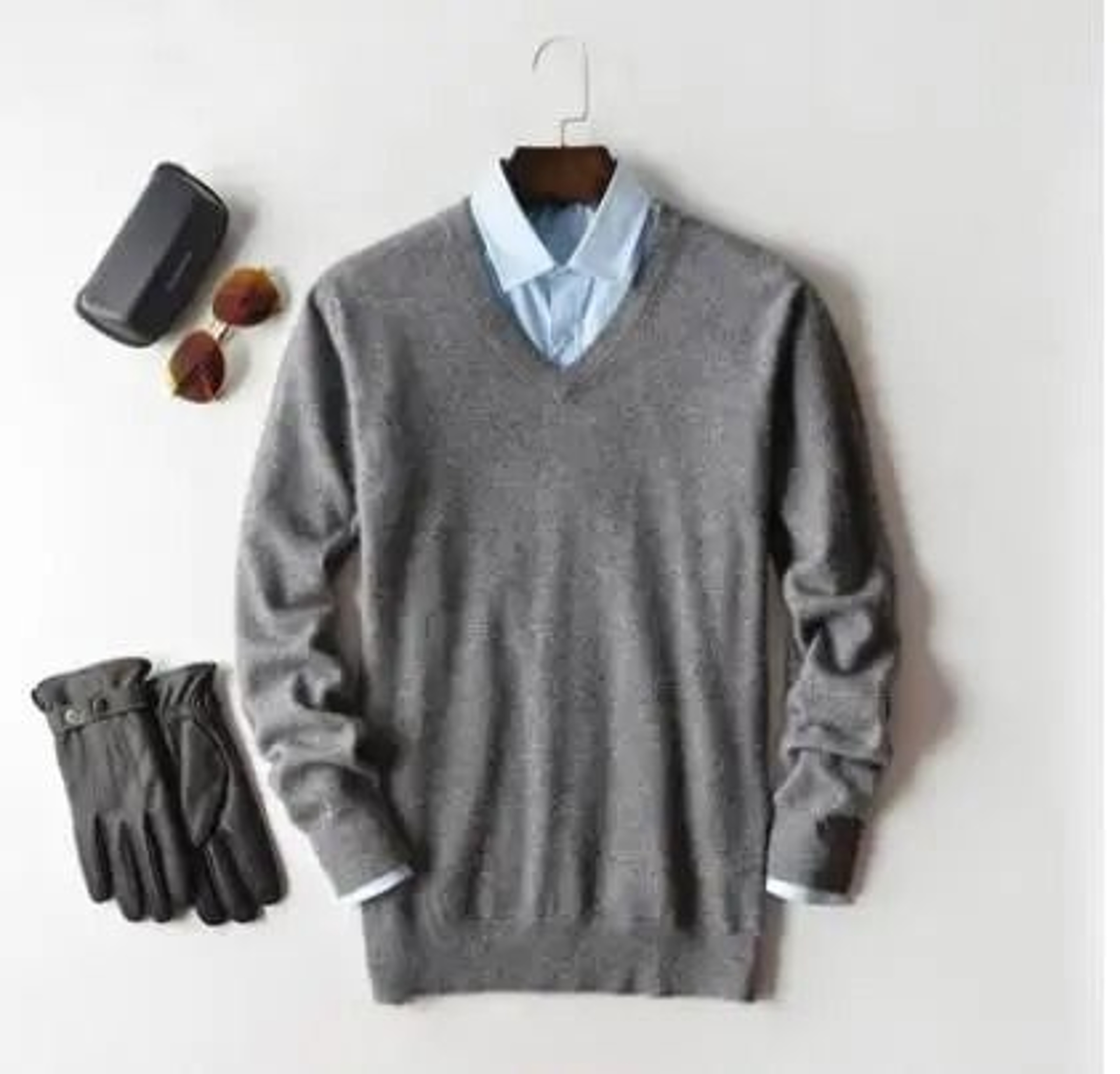Classic VNeck Pullover Sweater For Men  Warm Cashmere Cotton Blend Winter Jumper 26