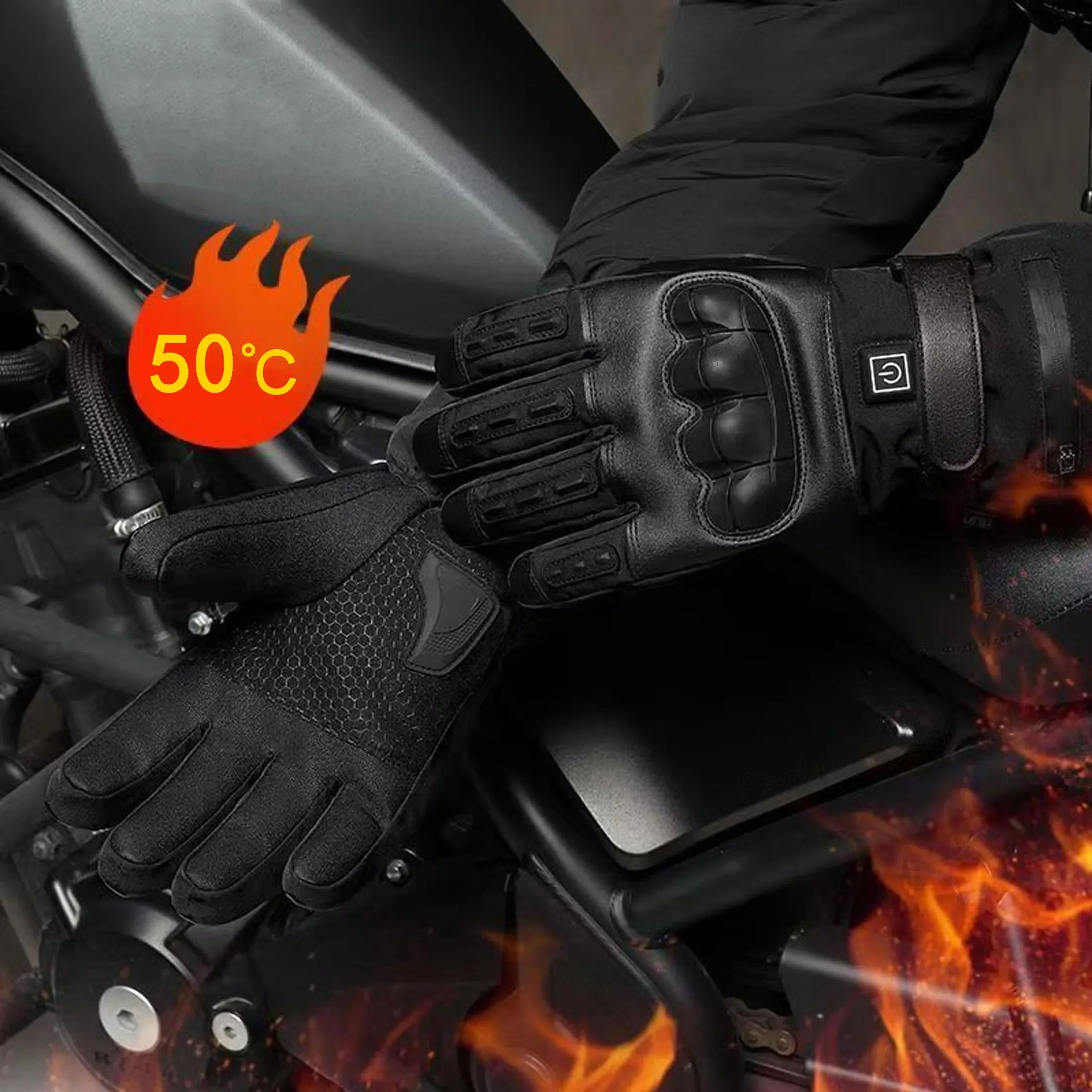 Heated Tactical Motorcycle Gloves  USB Or Battery Powered Winter Riding Gloves For Men 0