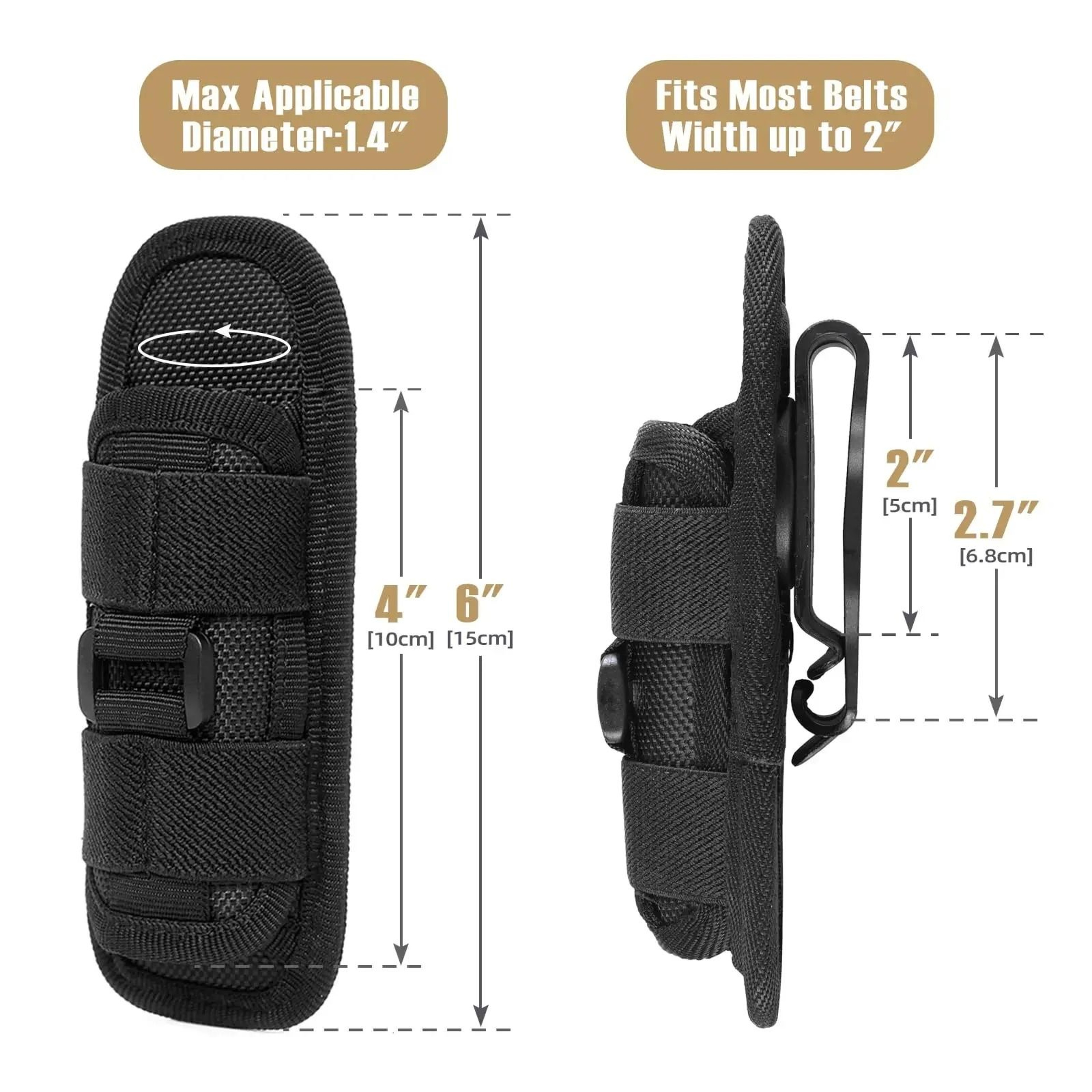 Tactical Flashlight Holster With 360Degree Rotation  Belt Clip Torch Pouch With Carabiner Reel 2