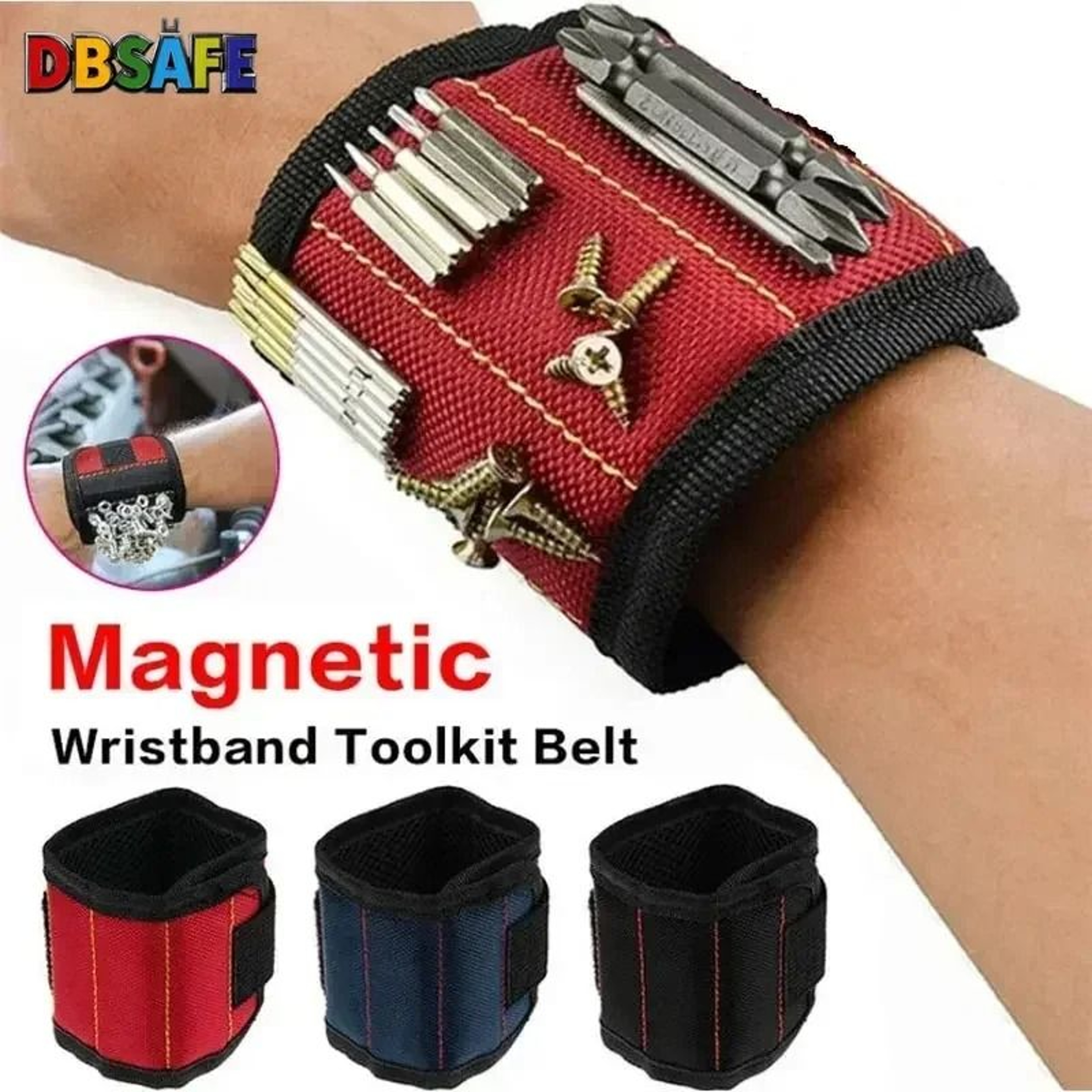Magnetic Wristband Tool Holder For Screws Nails And Drill Bits With Strong Five Row Magnets 0