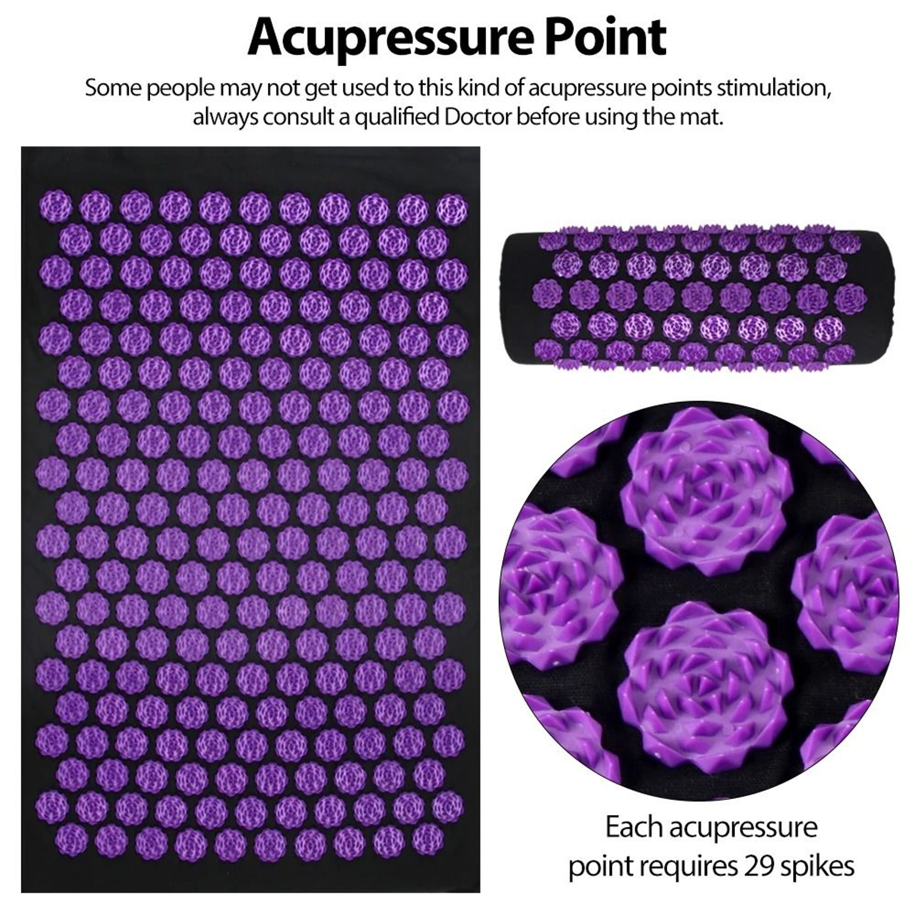Acupressure Yoga Mat And Pillow Set With Spikes Massage Cushion For Back Neck And Foot Pain Relief 2