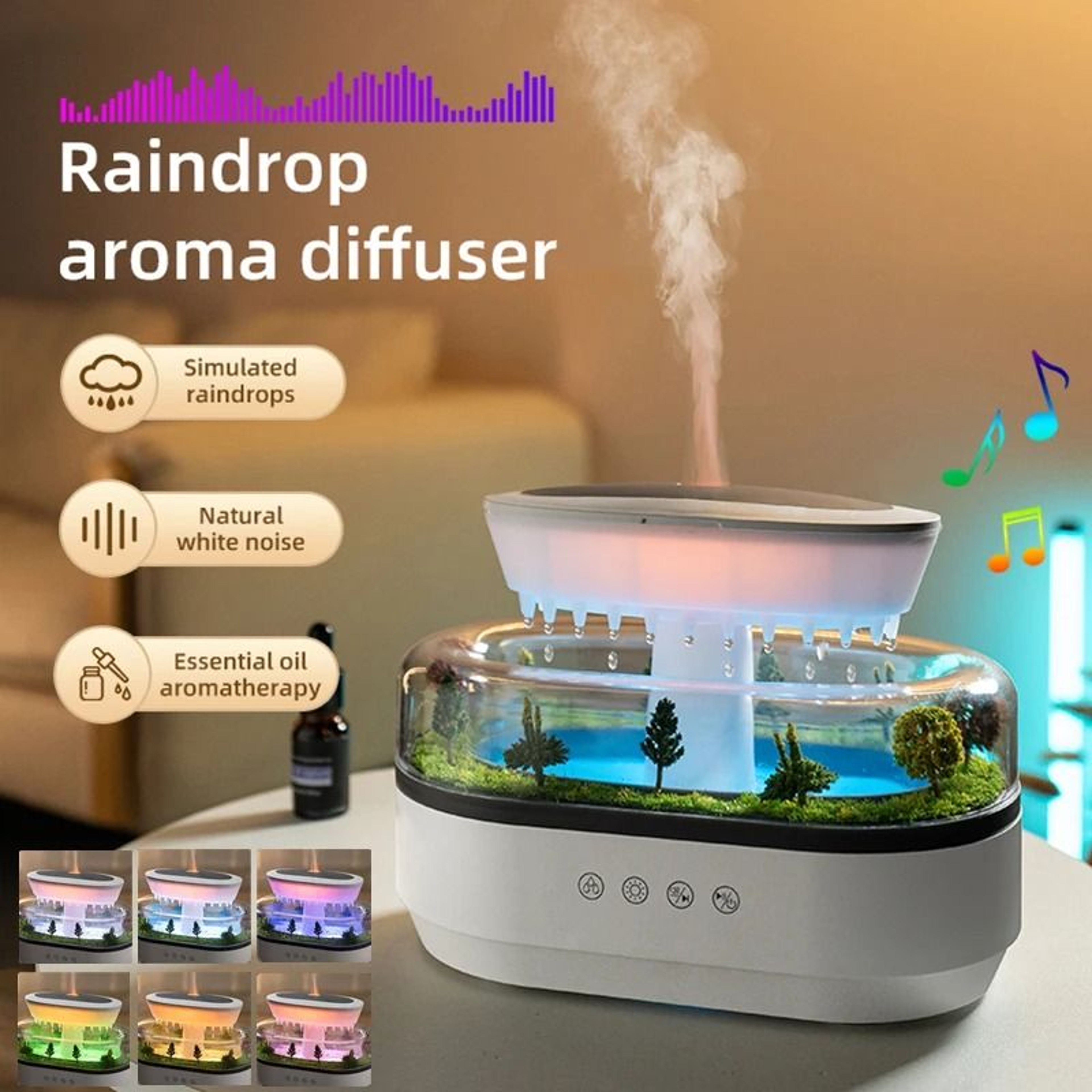 Raindrop Aroma Humidifier With White Noise And Light 1