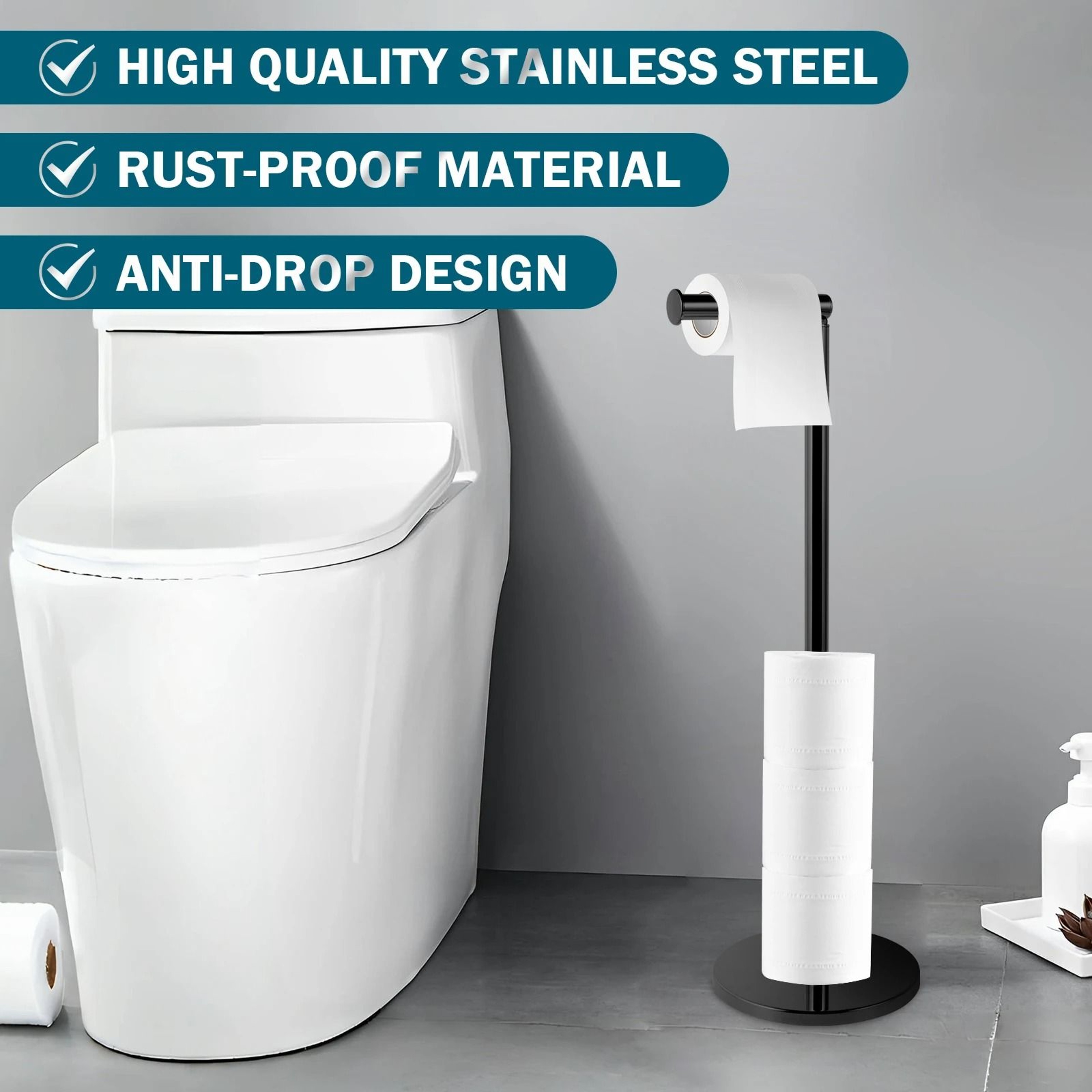 Stainless Steel Floor Paper Towel Holder For Bathroom Or Kitchen 0