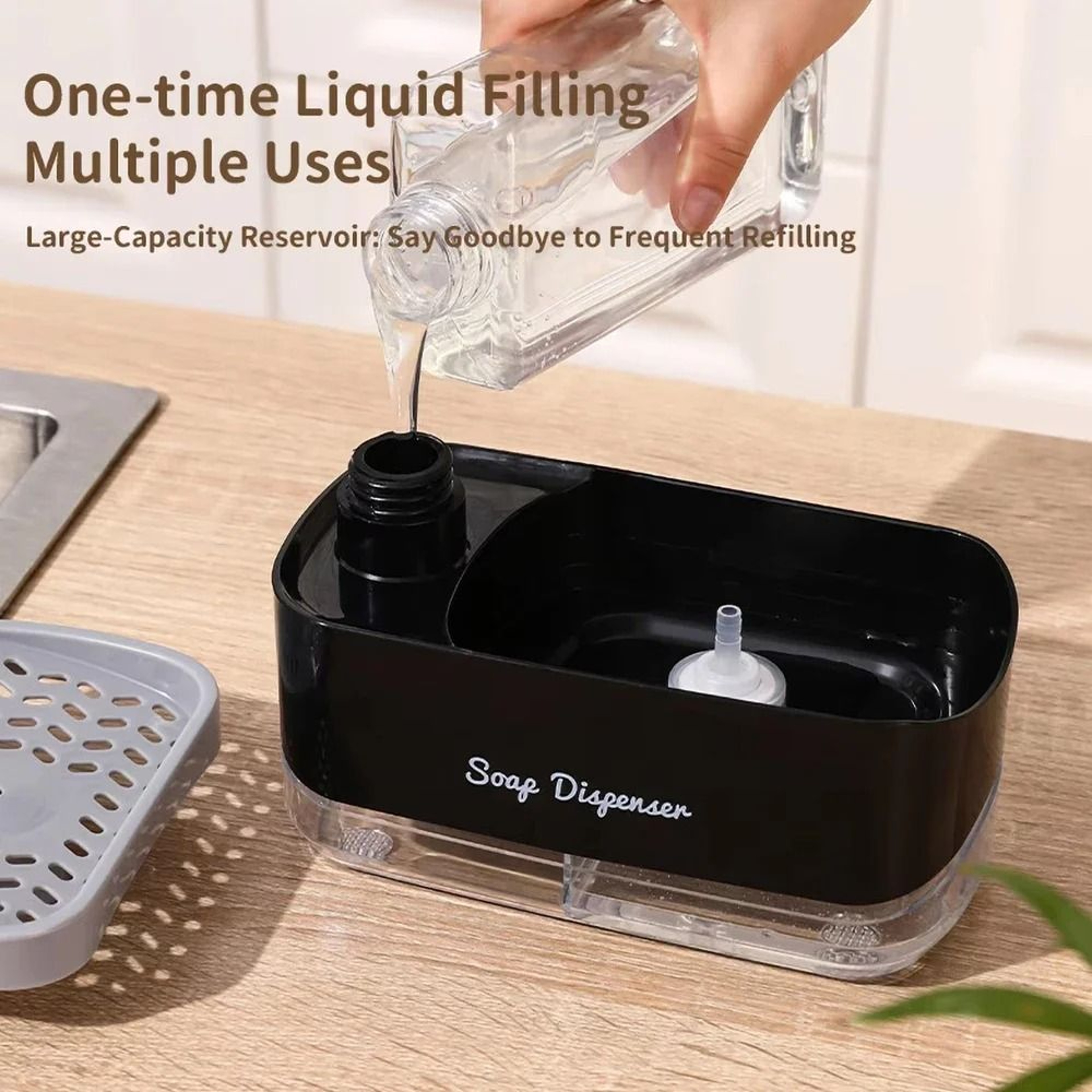 Multifunctional Soap Dispenser With Sponge Holder For Kitchen And Bathroom 2