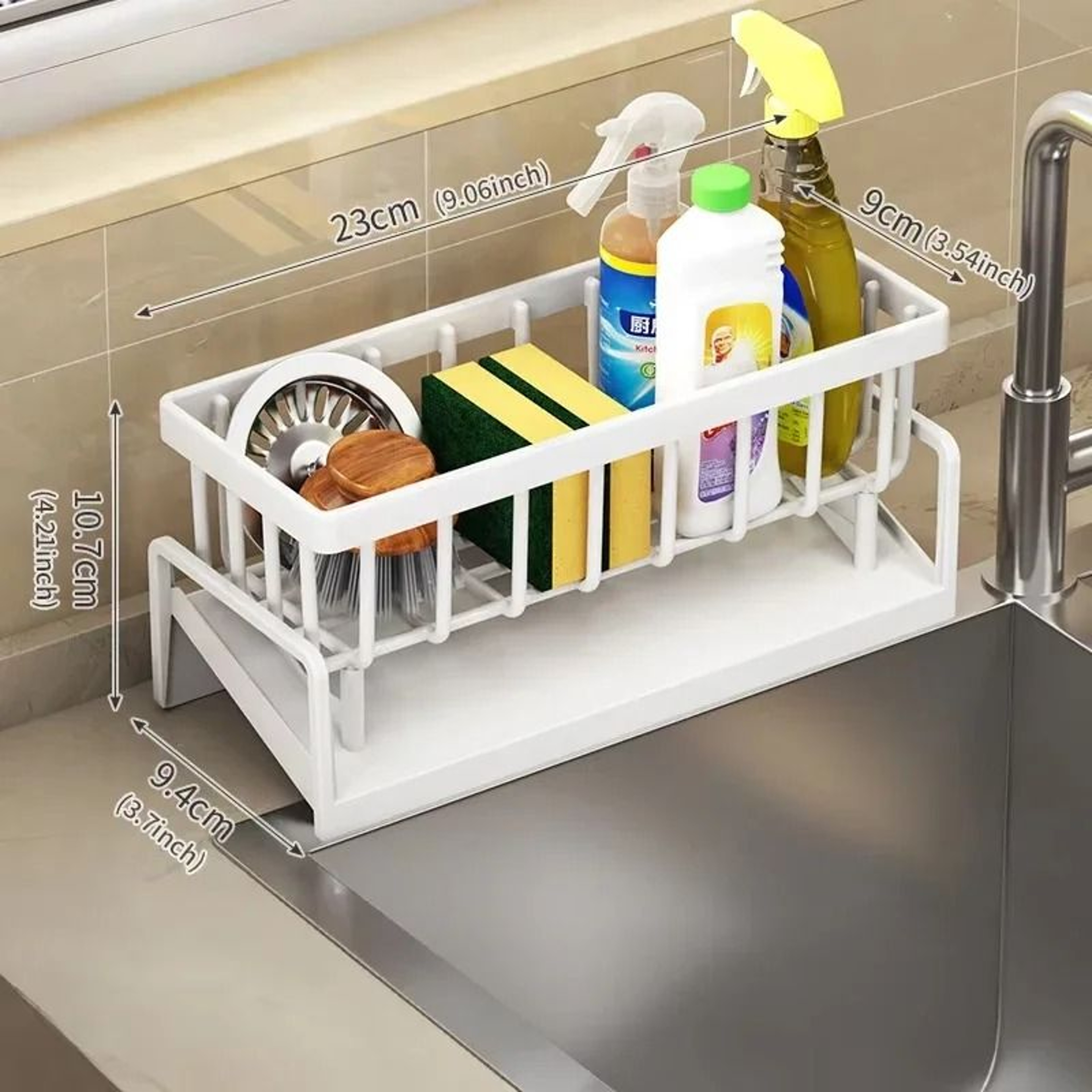 Drill Free Kitchen Sink Organizer Rack With Sponge And Soap Storage 10