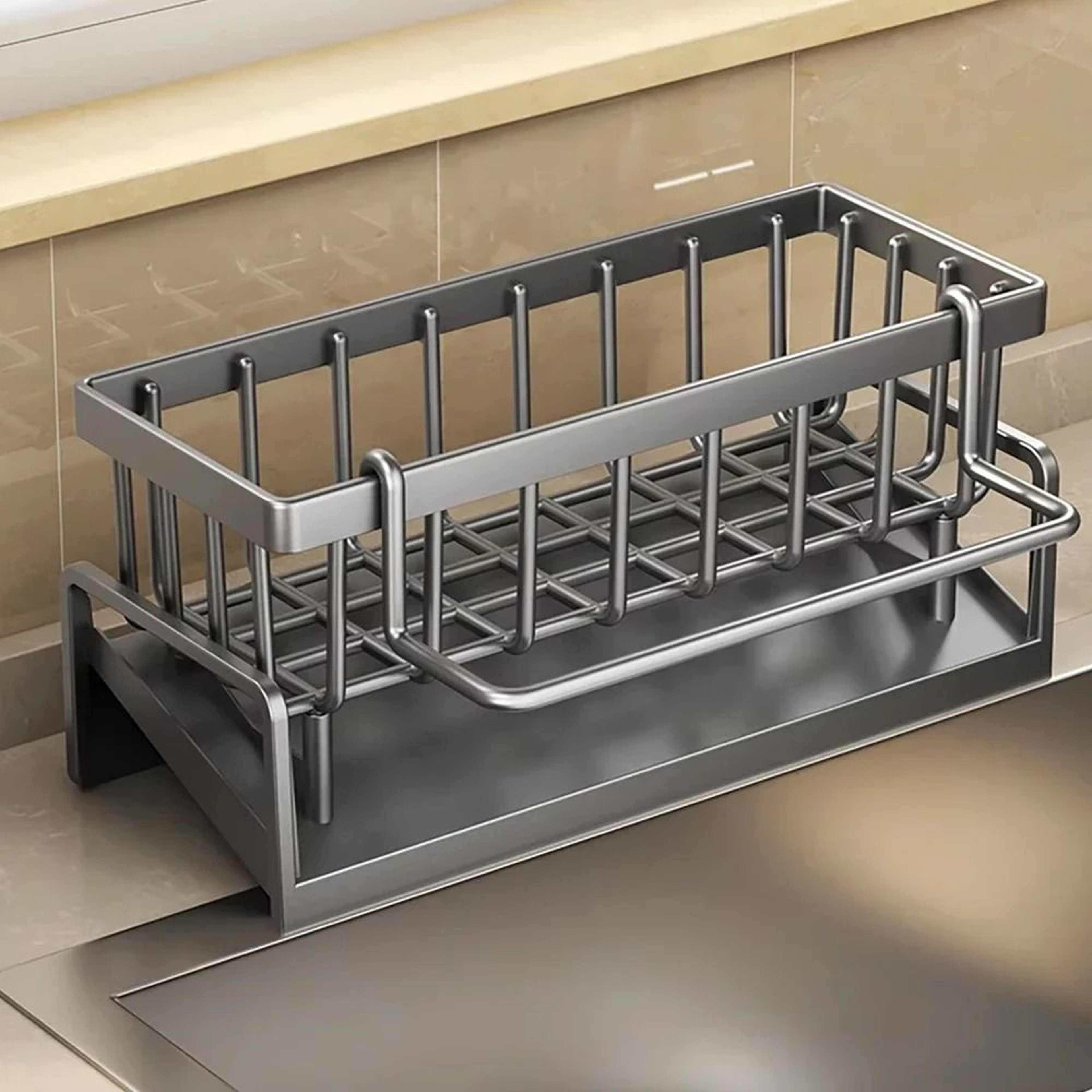 Drill Free Kitchen Sink Organizer Rack With Sponge And Soap Storage 4